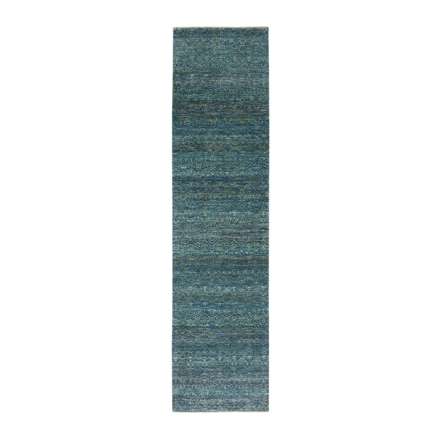 2'6"X10'1" Green Hand Knotted Kohinoor Herrita 100% Wool Oriental Rug