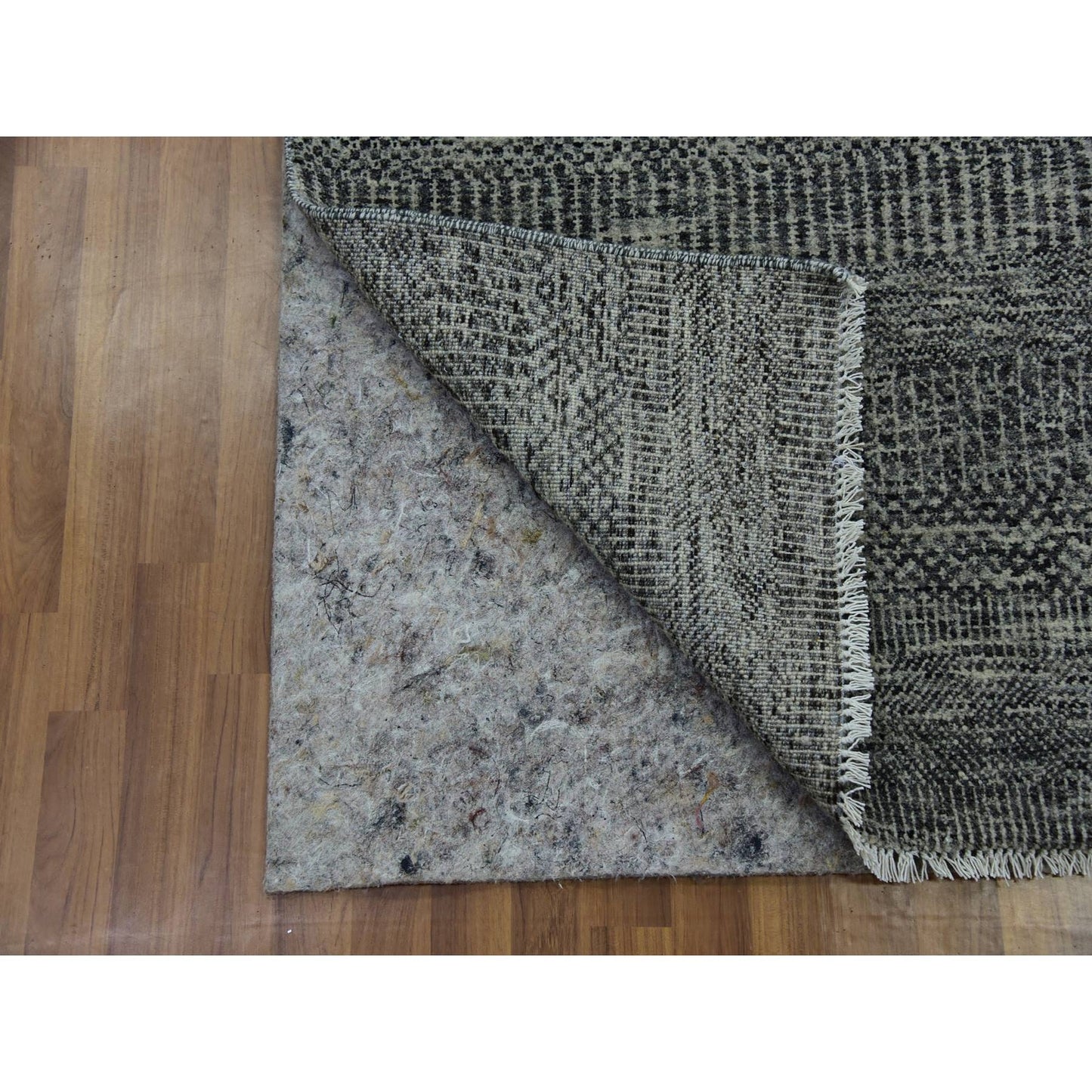 2'5"X32'3" Gray Hand Knotted Undyed Wool Grass Design Xl Runner Rug