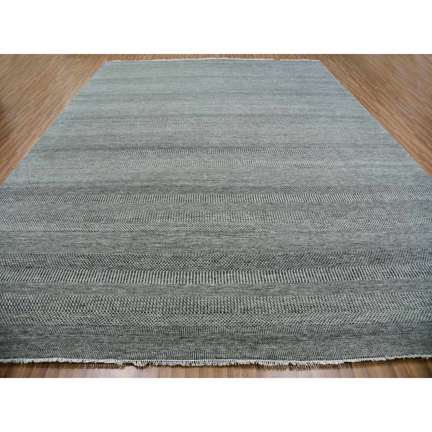 12'1"X15'1" Peppercorn Gray Undyed Wool Hand Knotted Grass Oversized Rug