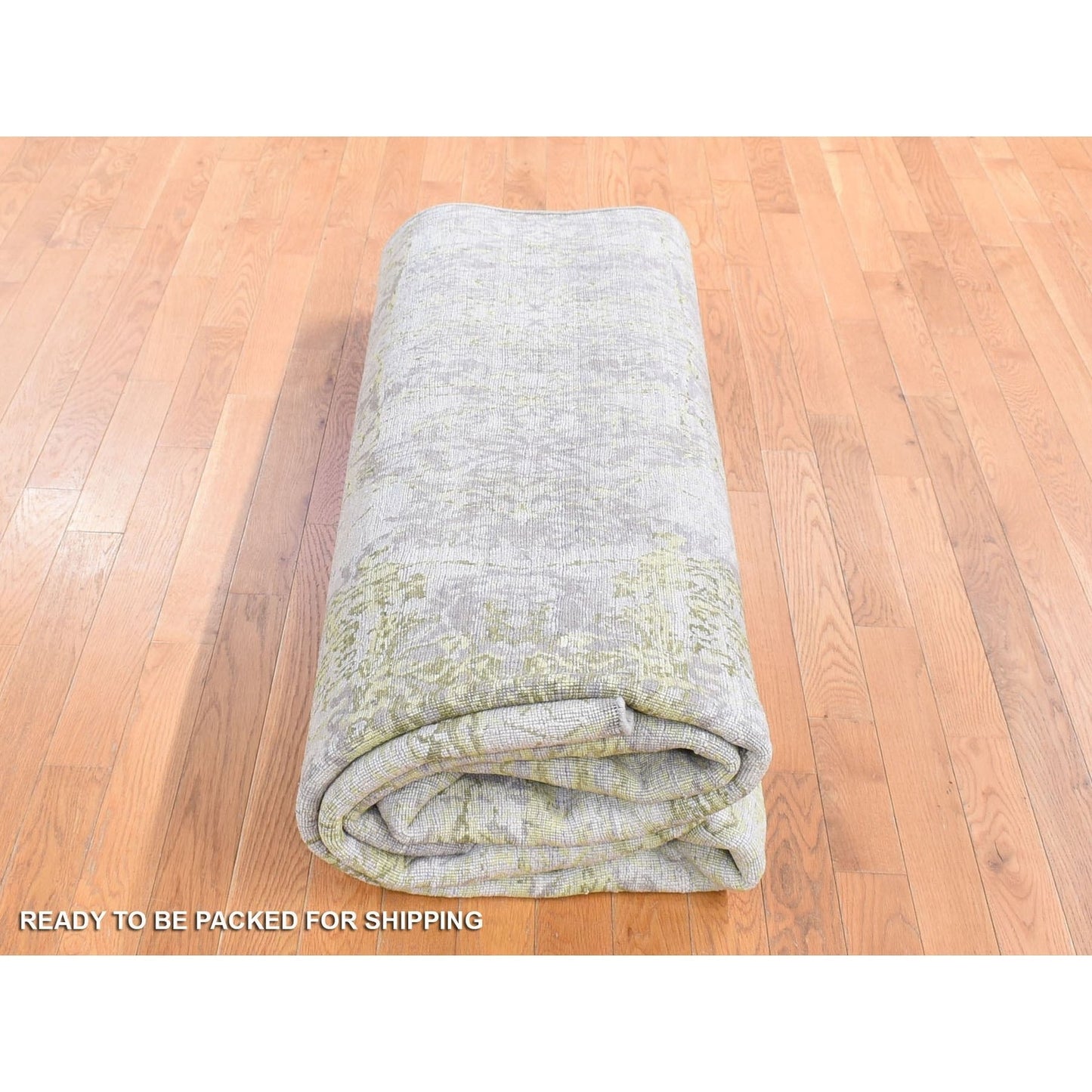 9'X11'9" Gray Hand Knotted Wool And Silk Transitional/Modern Design Rug