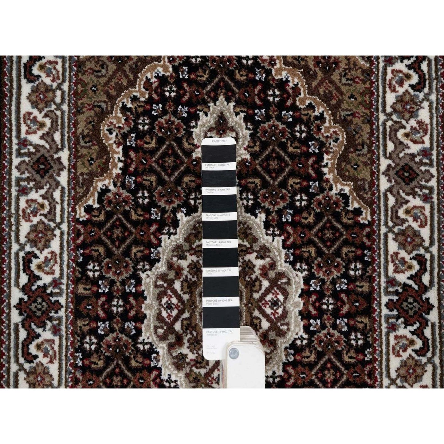 2'X3' Black Tebraz Mahi With Medallion Design Wool Hand Knotted Small Rug