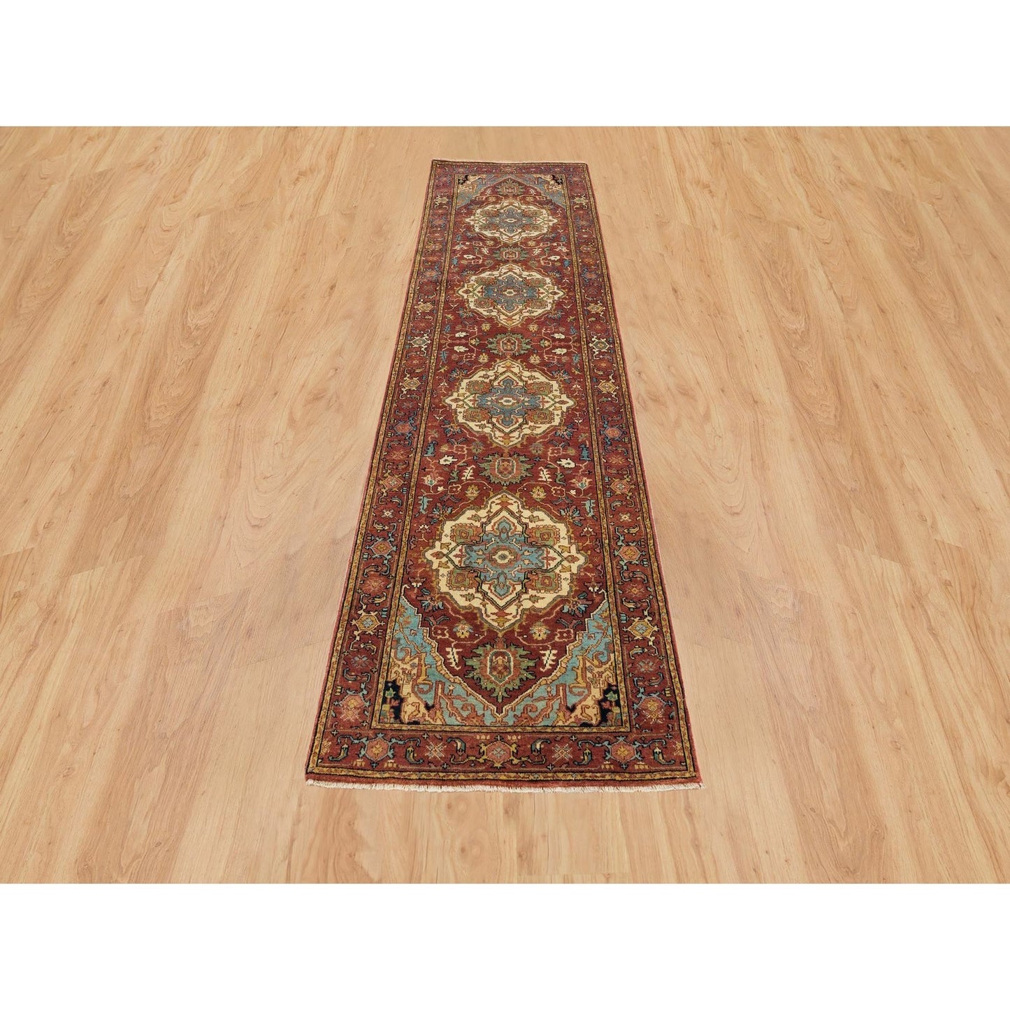 2'7"X10' Red Hand Knotted Fine Heris Re-Creation Wool Runner Oriental Rug