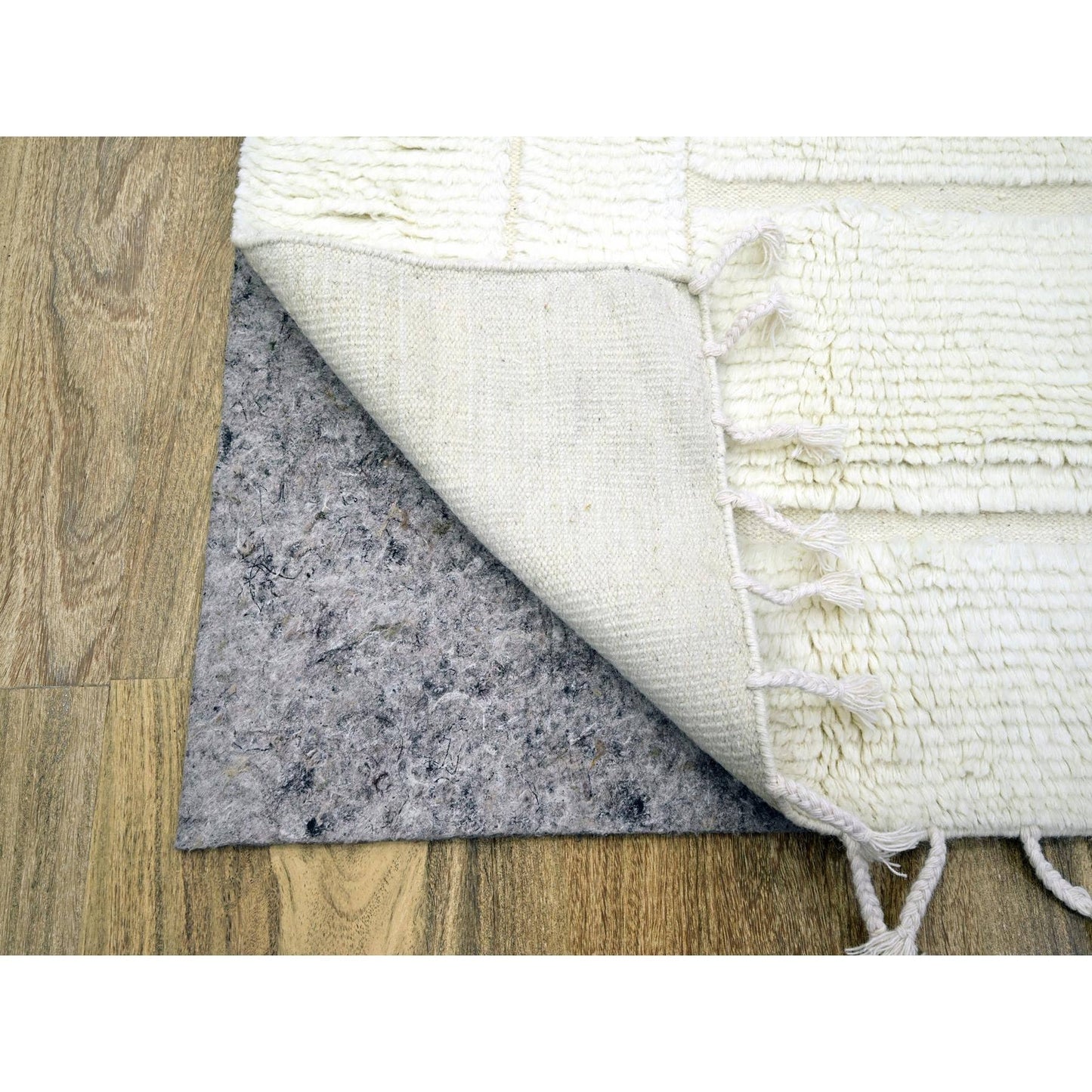 10'1"X14' Pearl White Moroccan Weave Grid Design Wool Hand Knotted Rug