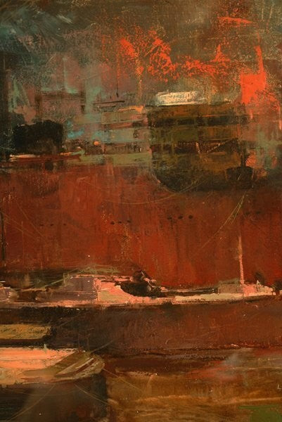 Vilmon Spanish Artist Original Oil Painting On Canvas "Harbor Scene" Signed F20