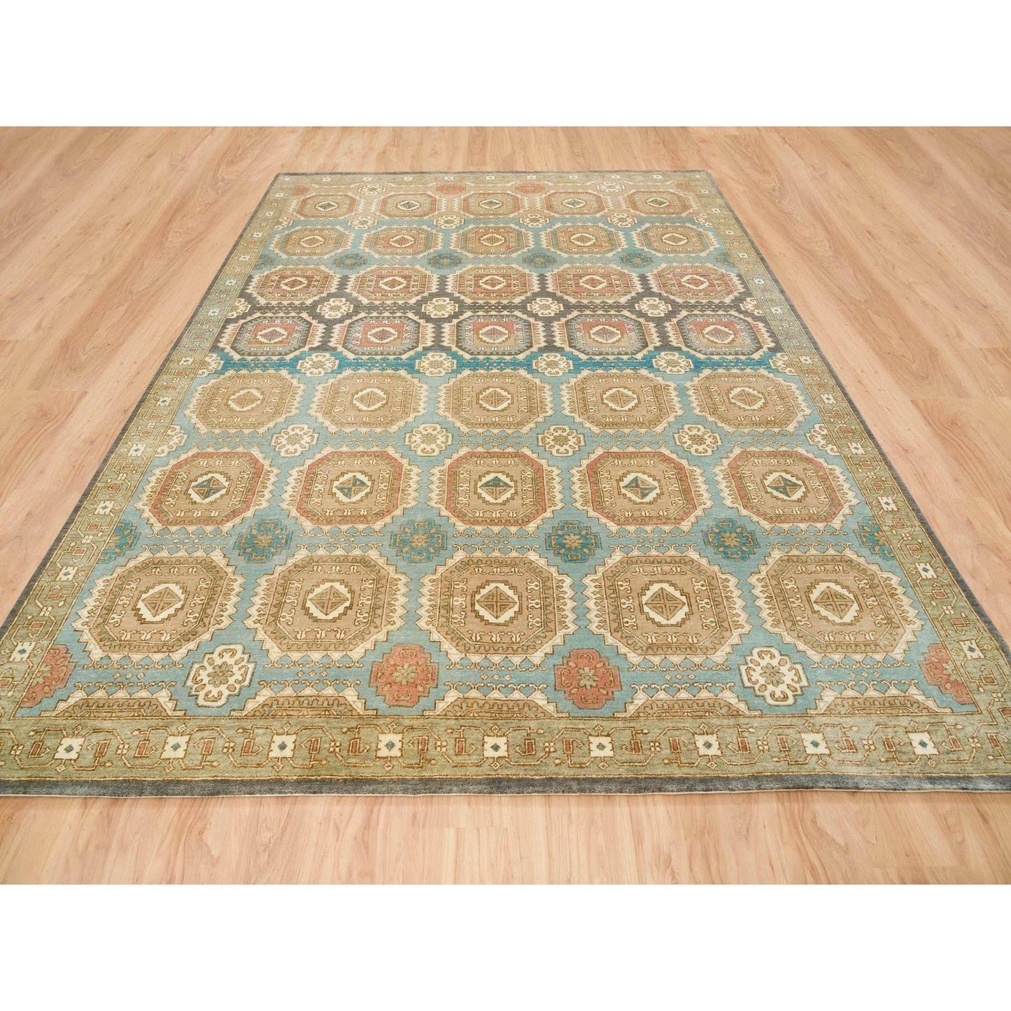 9'1"X12'1" Hand Knotted Wool,Caucasian Gul Motifs Distinct Abrash Rug