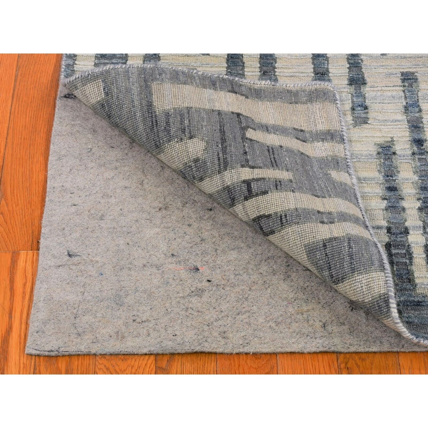 2'6"X10'3" Blue Pure Silk And Textured Wool Wide Runner Hand Knotted Rug