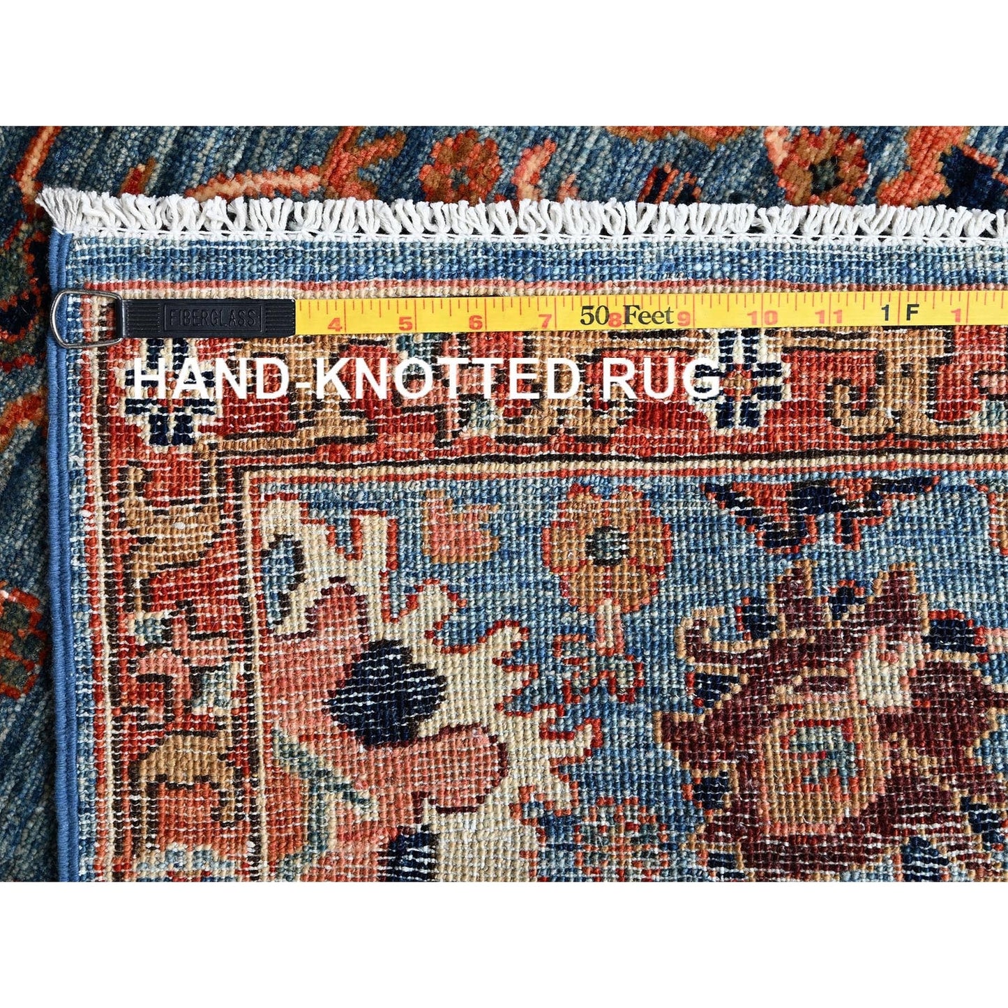 2'7"X9'9" Blue Heris All Over Design Soft Wool Hand Knotted Runner Rug