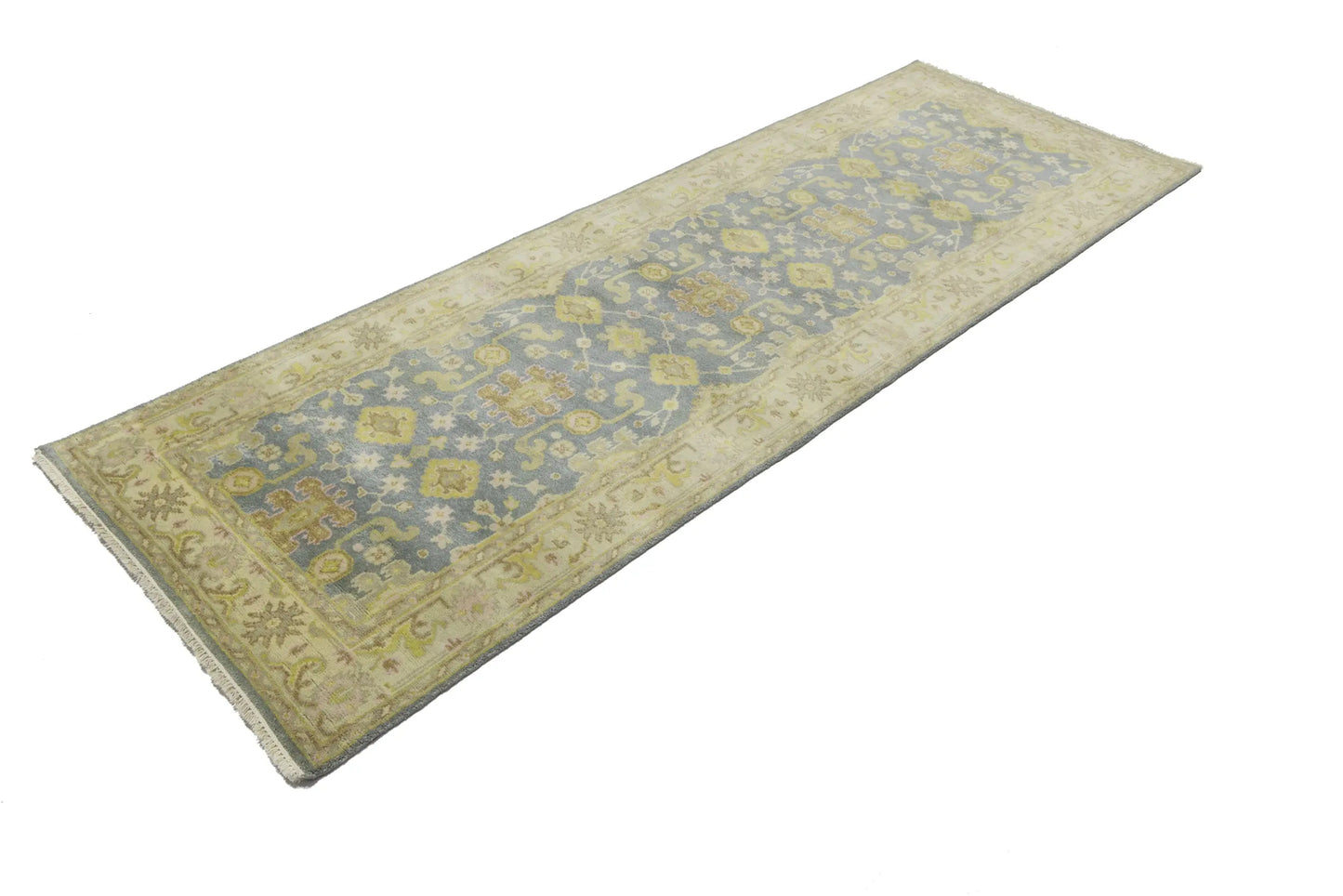 4X12 Ft Muted Gray Floral Oushak Chobi Runner Rug