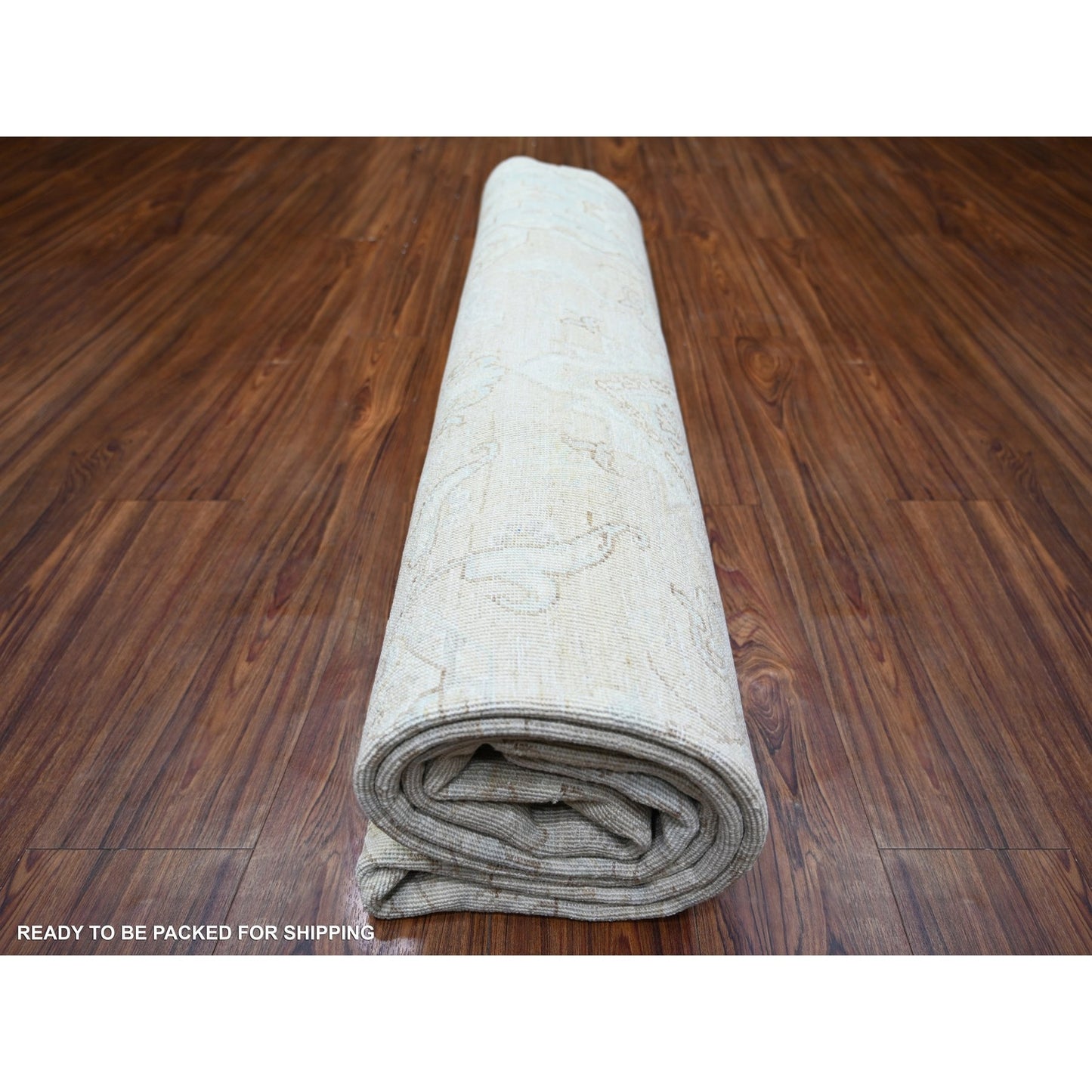 8'X9'8" Cream Hand Knotted White Wash Peshawar Extra Soft Wool Rug