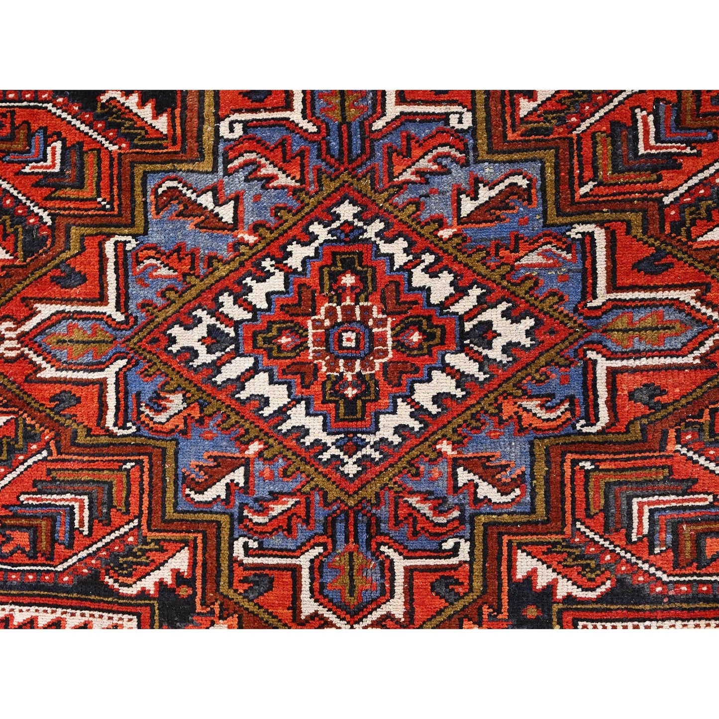 7'10"X11' Rich Red Hand Knotted Vintage Zoroastrian Heris Pure Wool Rug