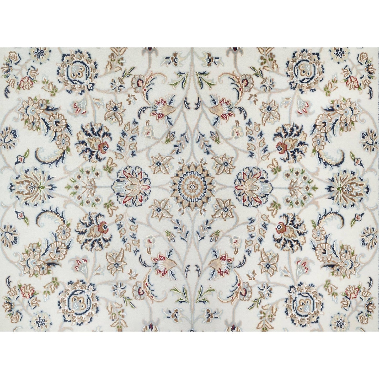 5'10"X9'1" Natural White Hand Knotted Nain 250 Kpsi Wool And Silk Rug