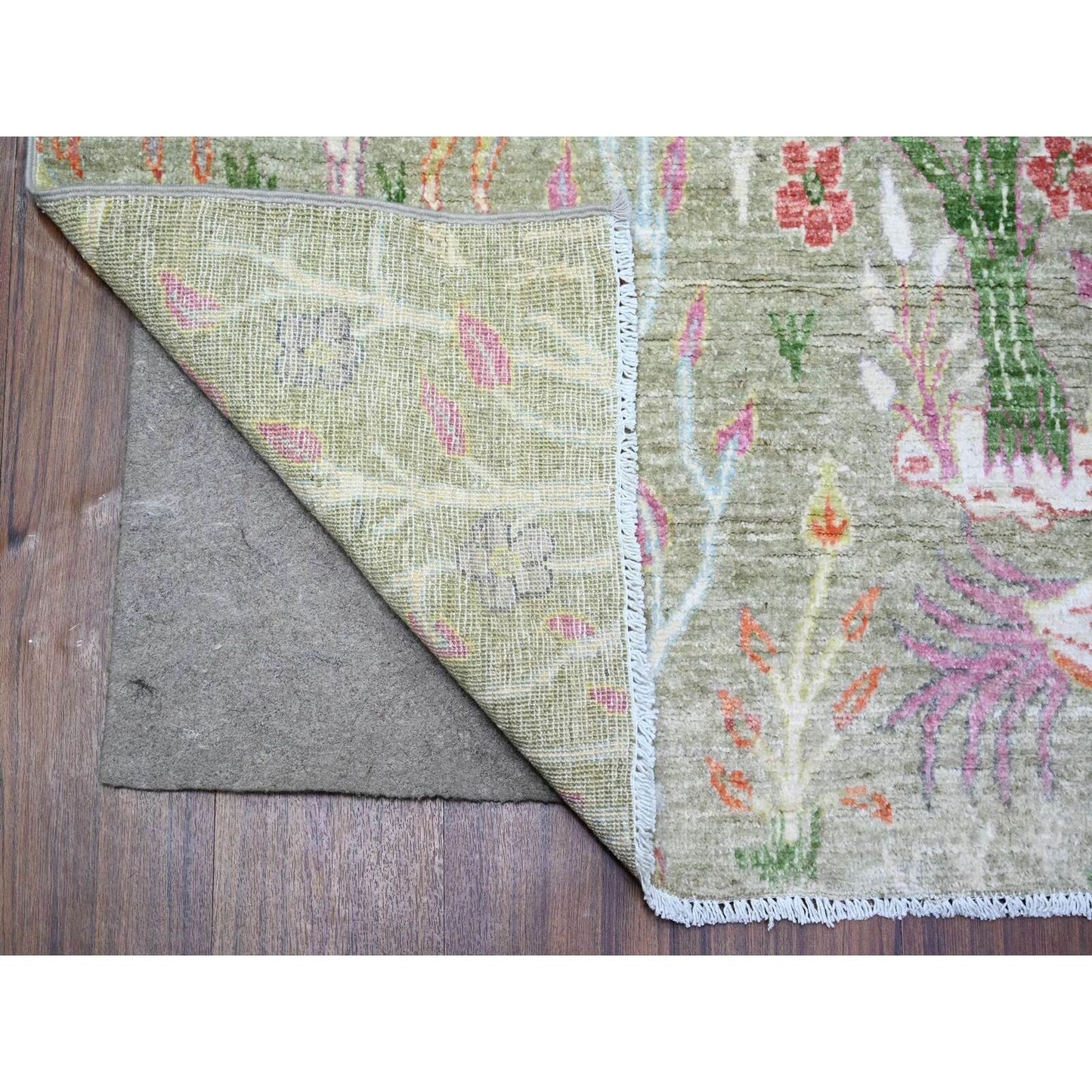 8'X8' Green Birds Of Paradise Hand Knotted Wool Peshawar Square Rug