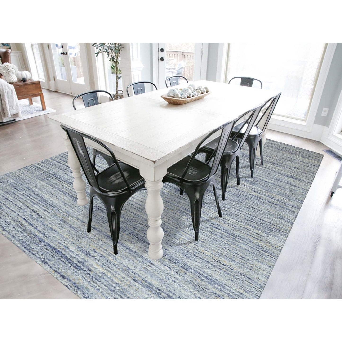 9'X11'10" Blue Hand Loomed Variegated Design Organic Wool Oriental Rug