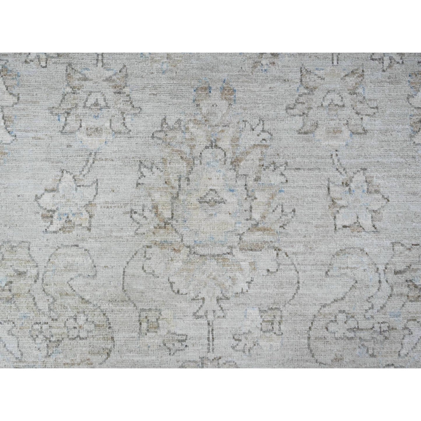 8'10"X11'10" Goose Gray Hand Knotted Pure Wool White Wash Peshawar Rug