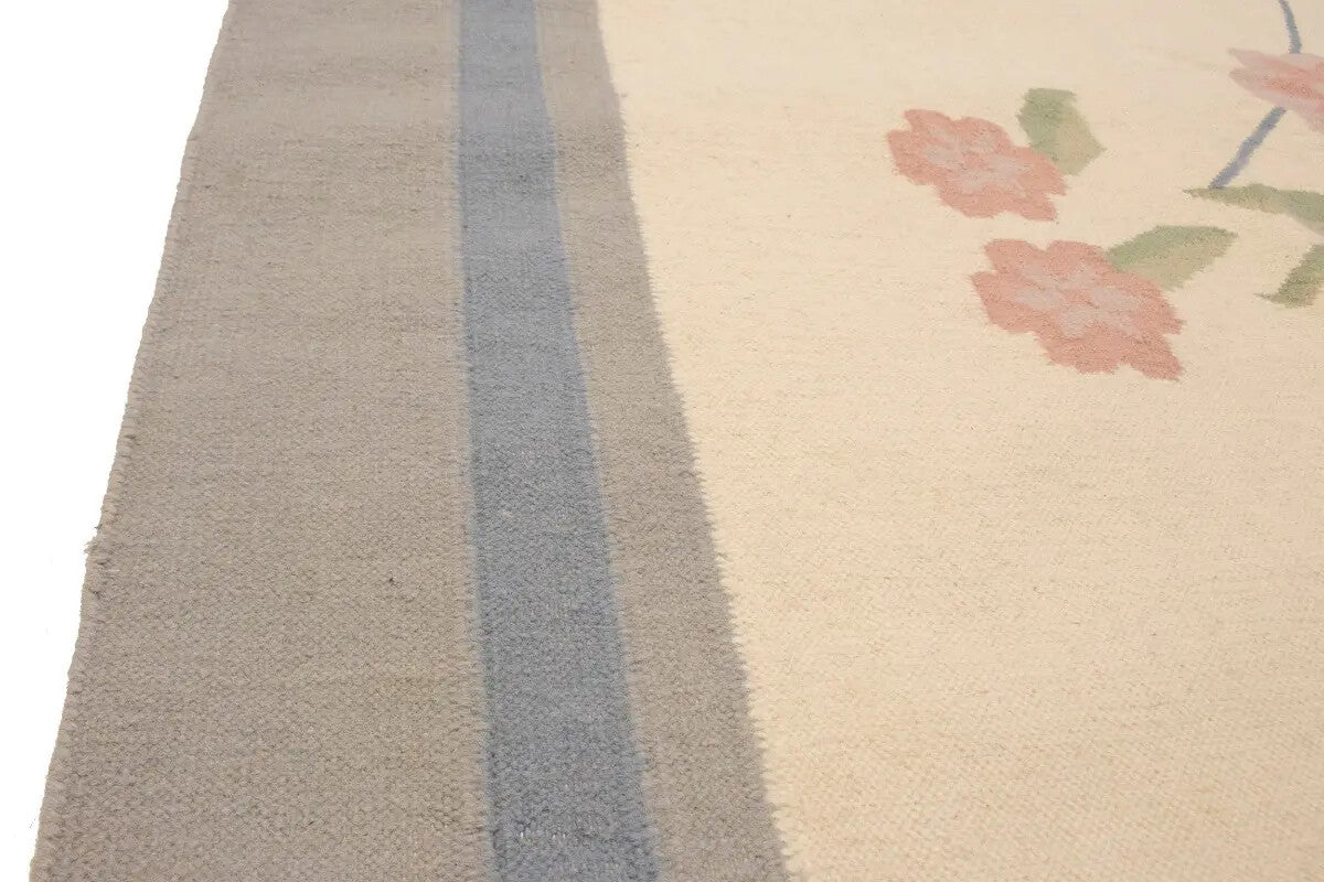 Large Contemporary Floral Dhurrie Rug Reversible