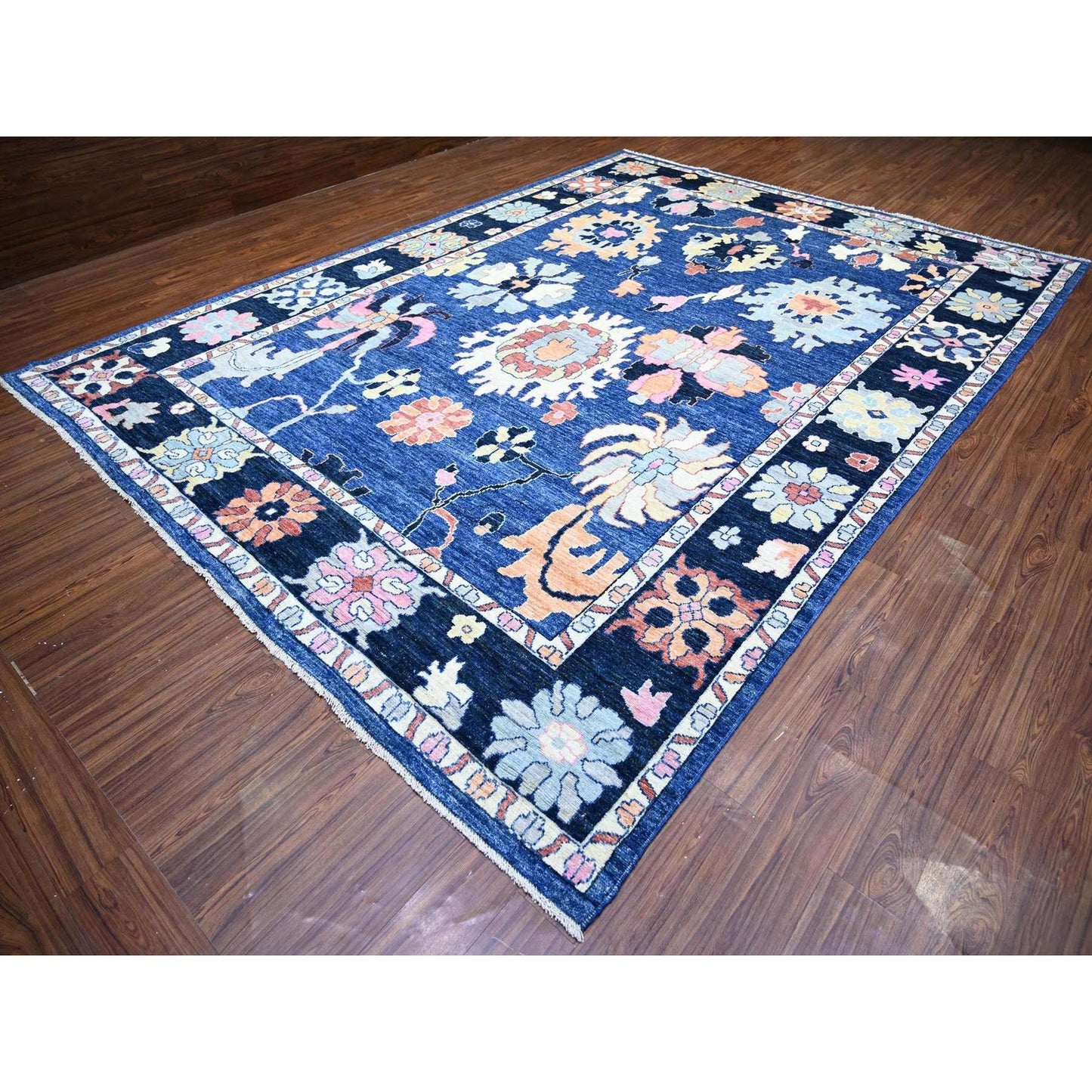 10'X13'9" Sapphire Blue Wool Hand Knotted Afghan Angora Oushak Rug