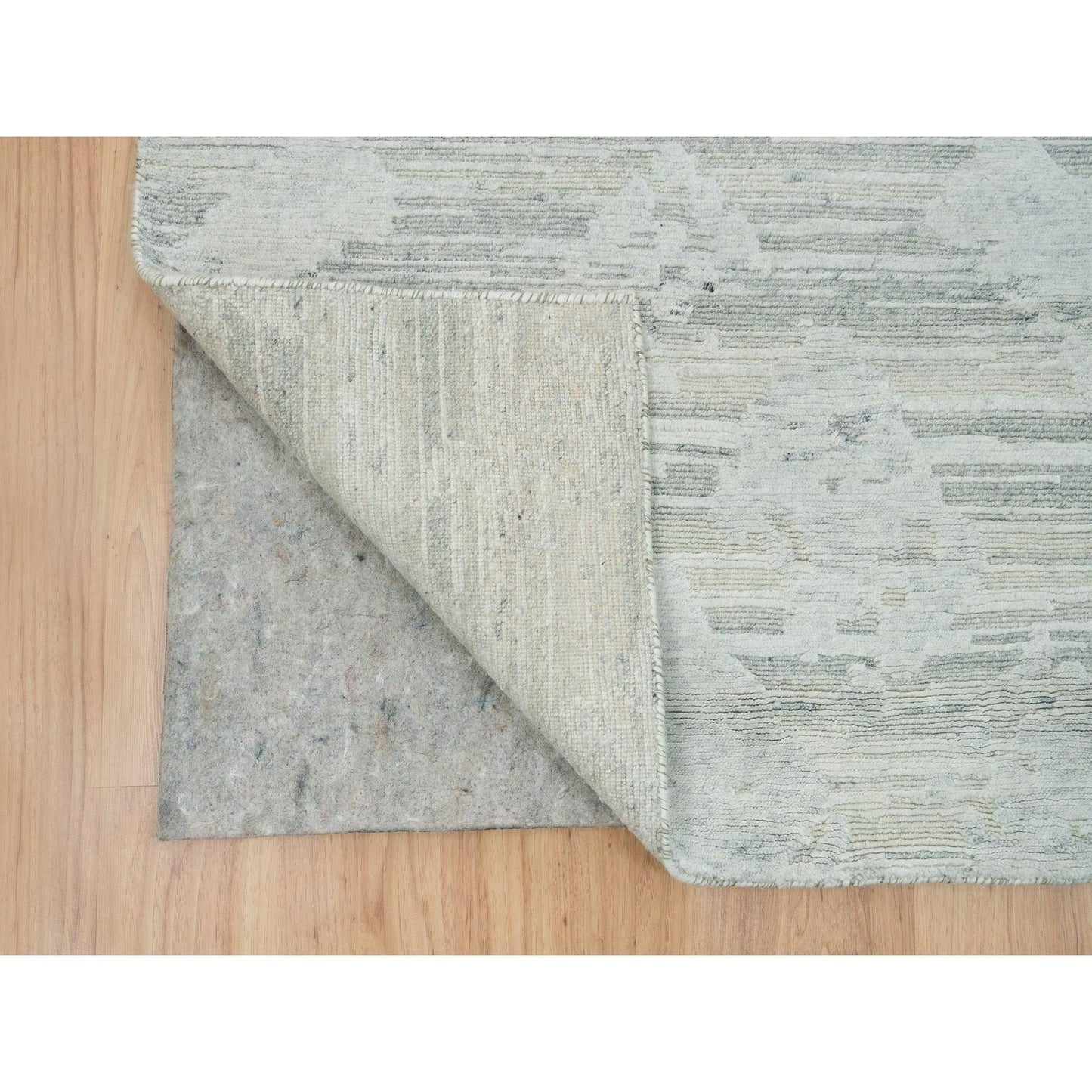 2'6"X16' Ivory And Light Grey Undyed Hand Knotted Xl Runner Oriental Rug