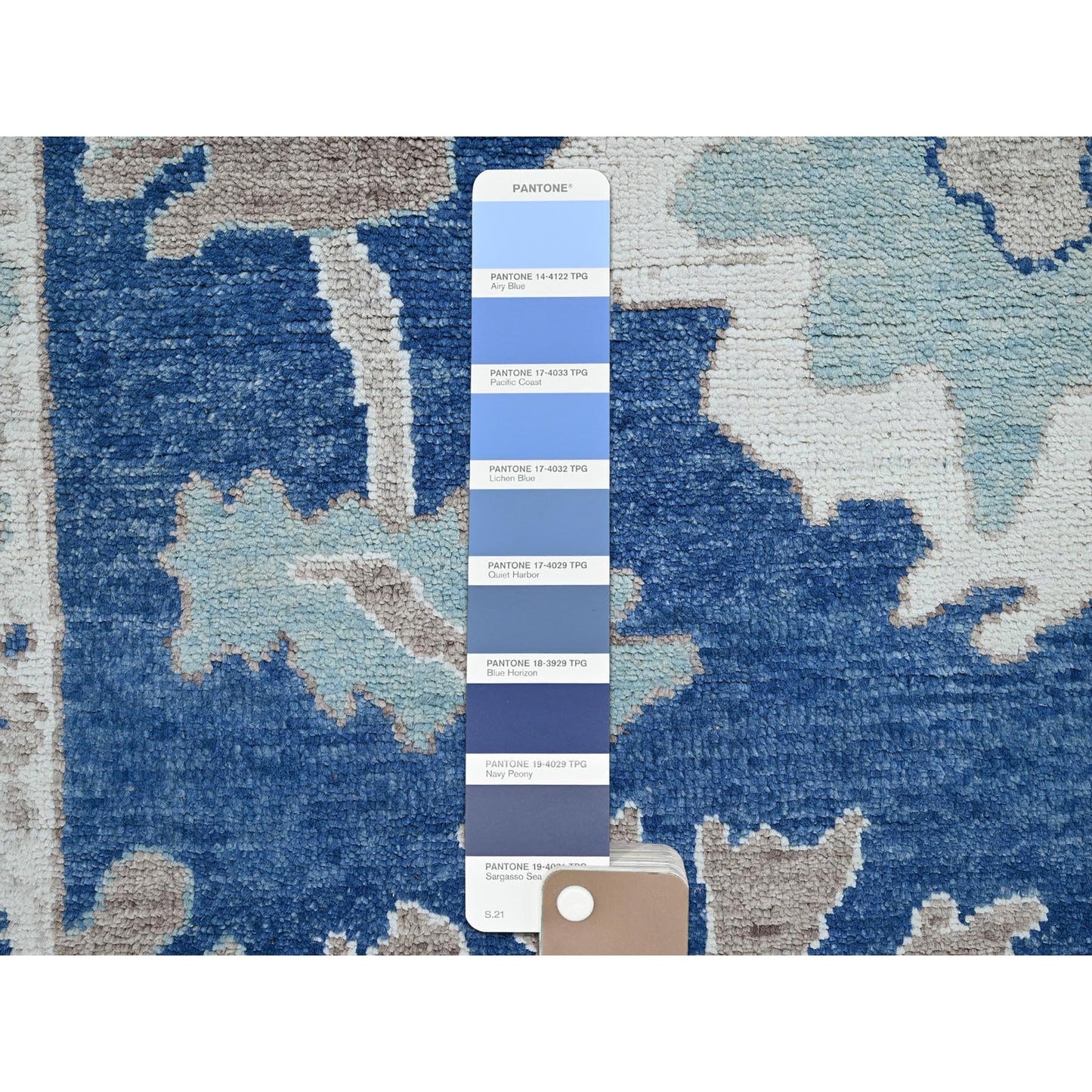 10'4"X13'6" Blue Afghan Oushak All Over Leaf Design Wool Hand Knotted Rug