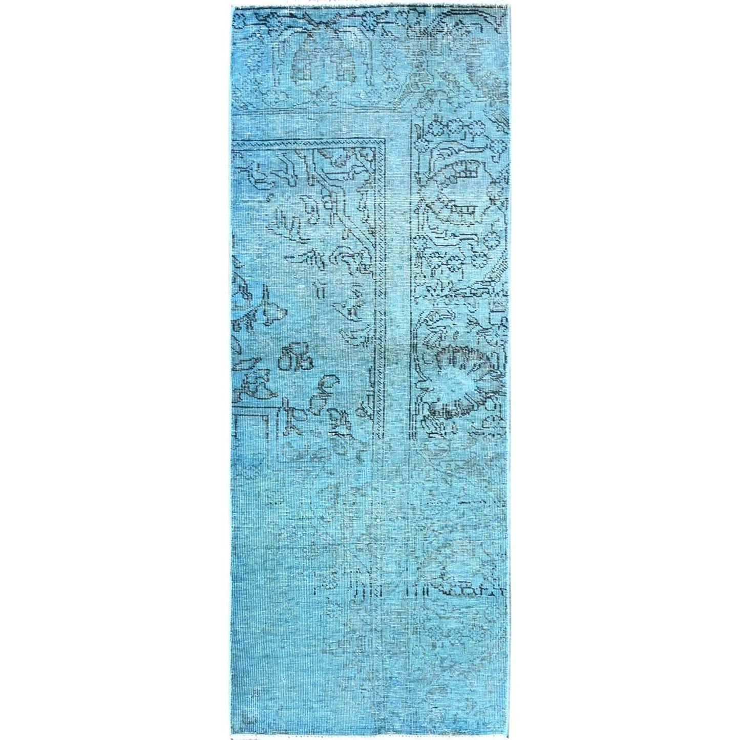 2'3"X6'2" Blue Overdyed Vintage Zoroastrian Hand Knotted Wool Runner Rug