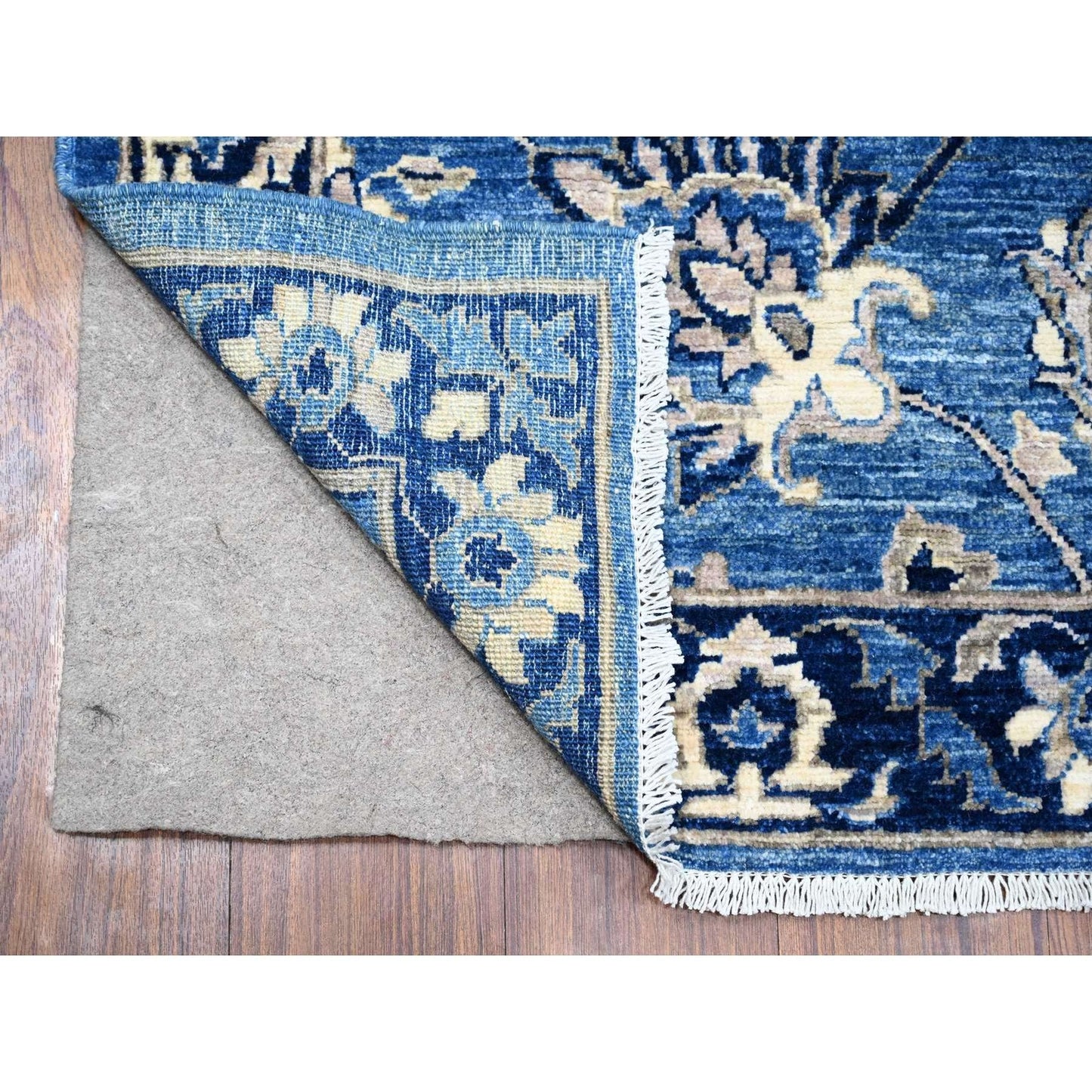 2'7"X12'1" Denim Blue Mahal Design Hand Knotted Wool Runner Oriental Rug