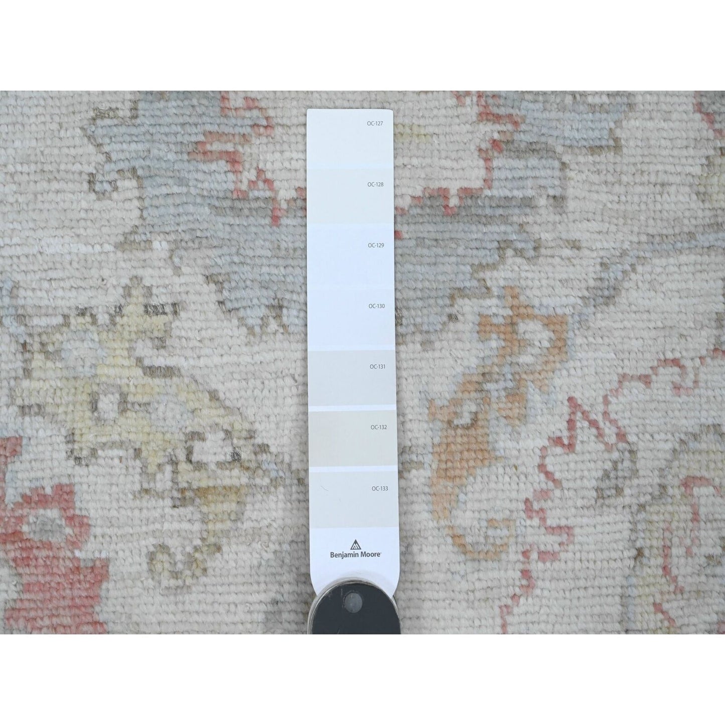 4'X15'10" White Angora Oushak Leaf Design Hand Knotted Wool Runner Rug