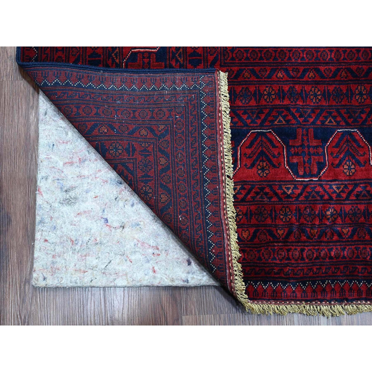 9'9"X13' Deep Red Afghan Khamyab Star Design Hand Knotted 100% Wool Rug