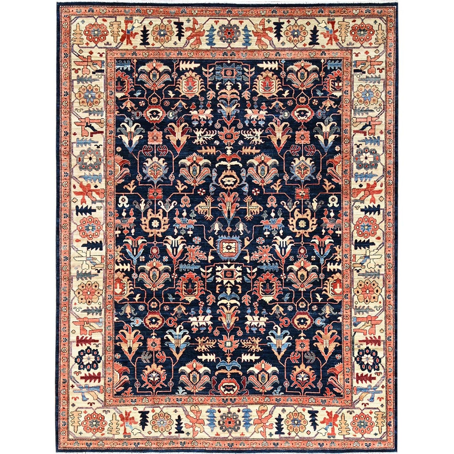 9'2"X11'10" Yale Blue Northwest Zoroastrian Design Wool Hand Knotted Rug