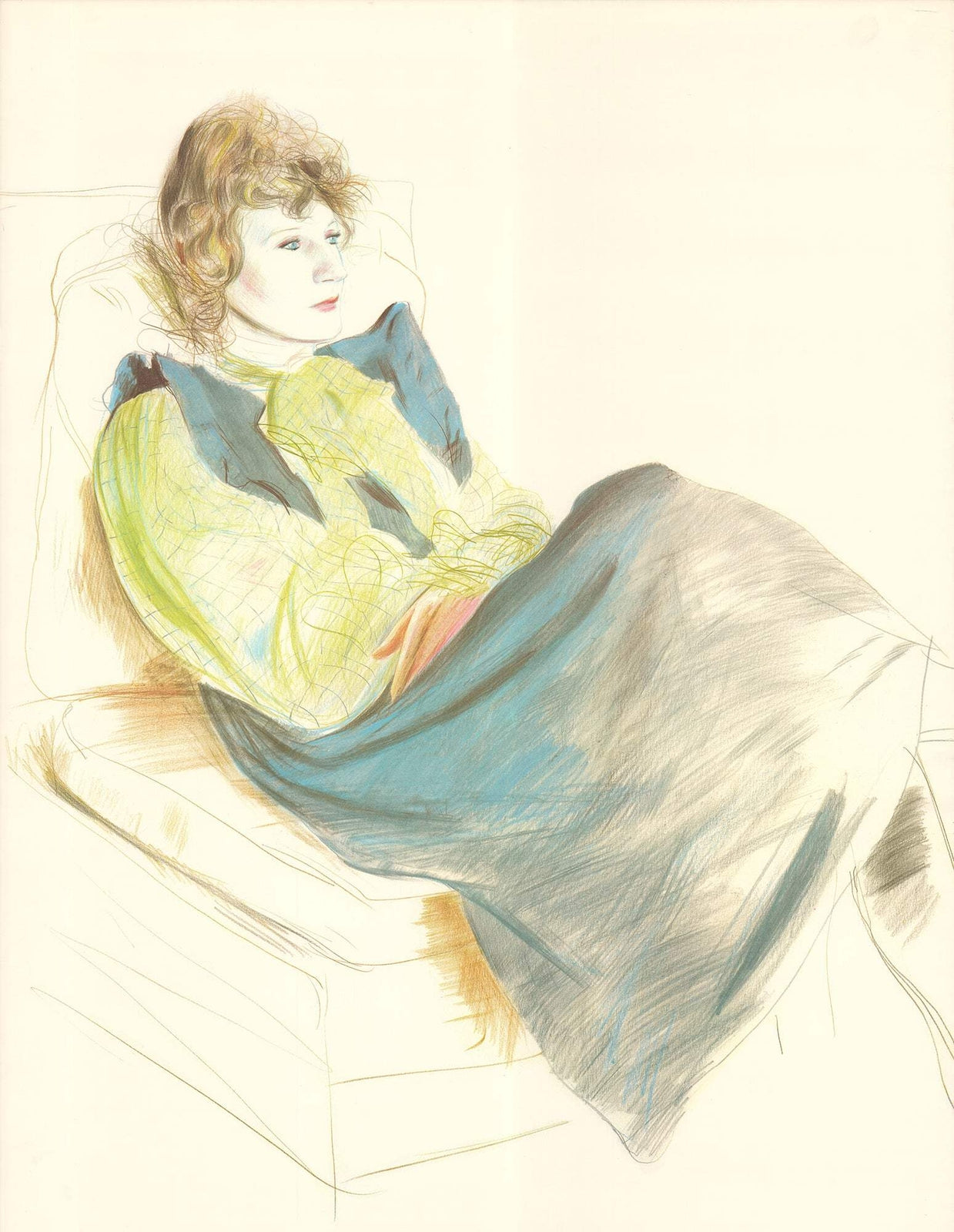 David Hockney Portrait Of Celia Wearing Checkered Sleeves " Lithograph 1