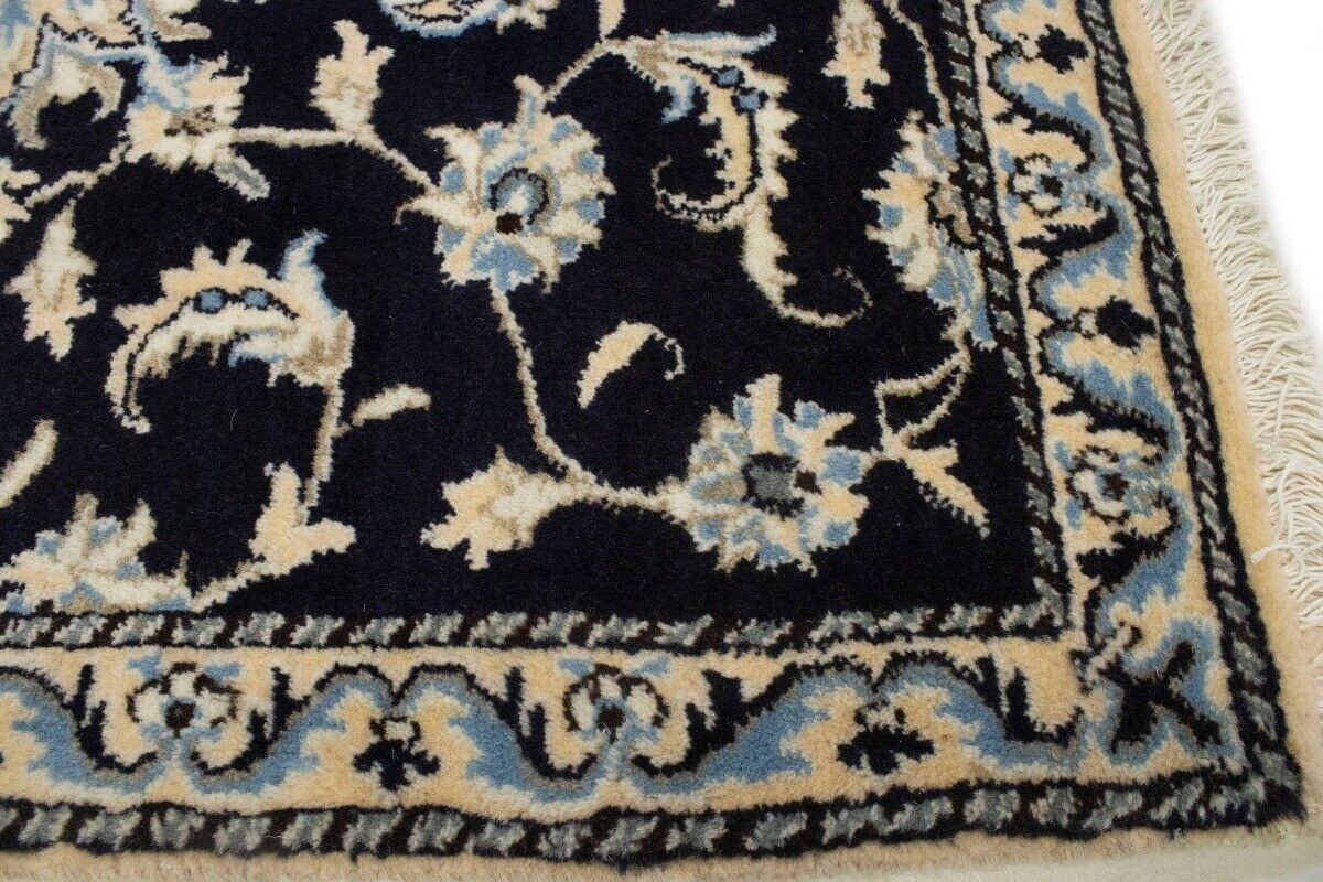 Handmade Wool Nain Runner Rug Classic Navy Floral