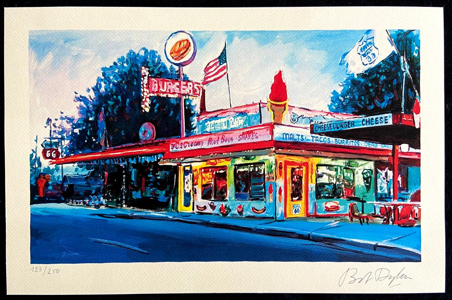 Bob Dylan Lithograph "Route 66" Signed Coa