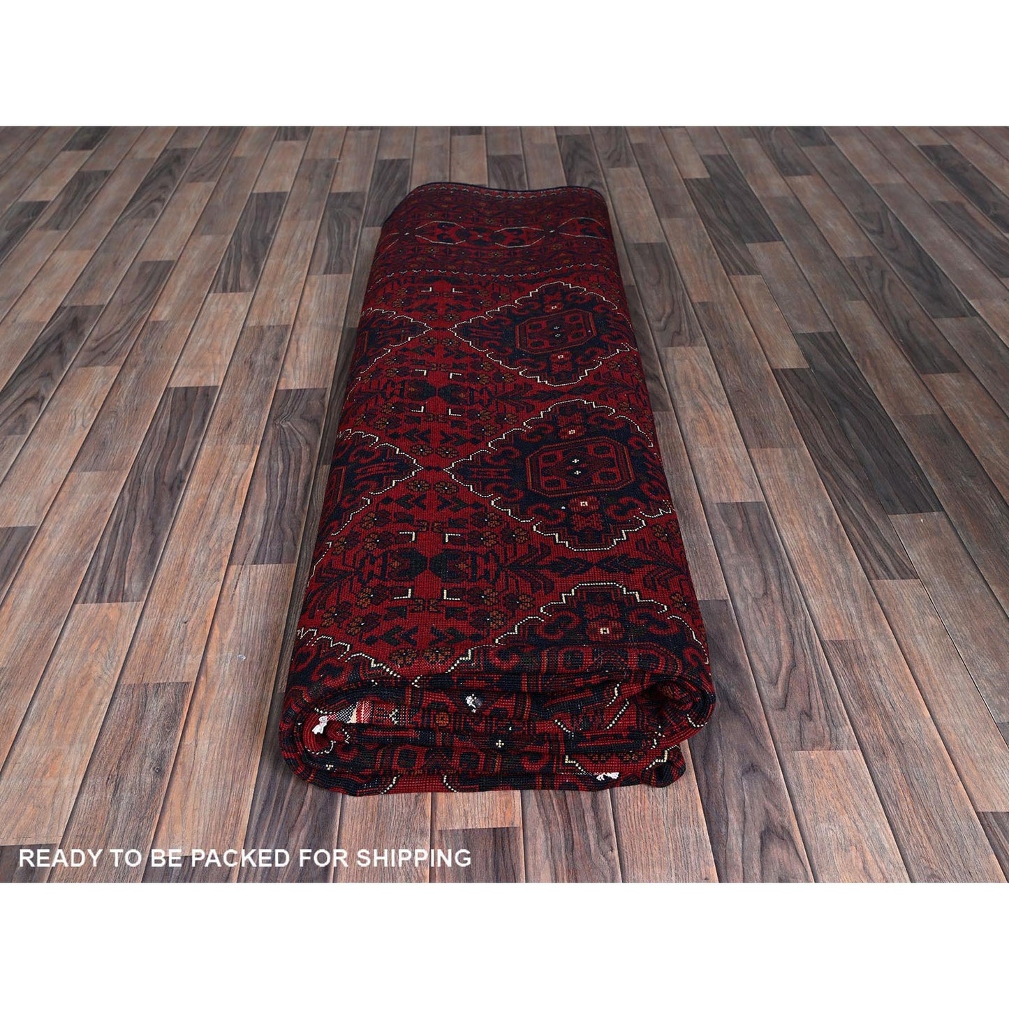 9'9"X13'1" Red Afghan Khamyab Geometric Design Soft Wool Hand Knotted Rug