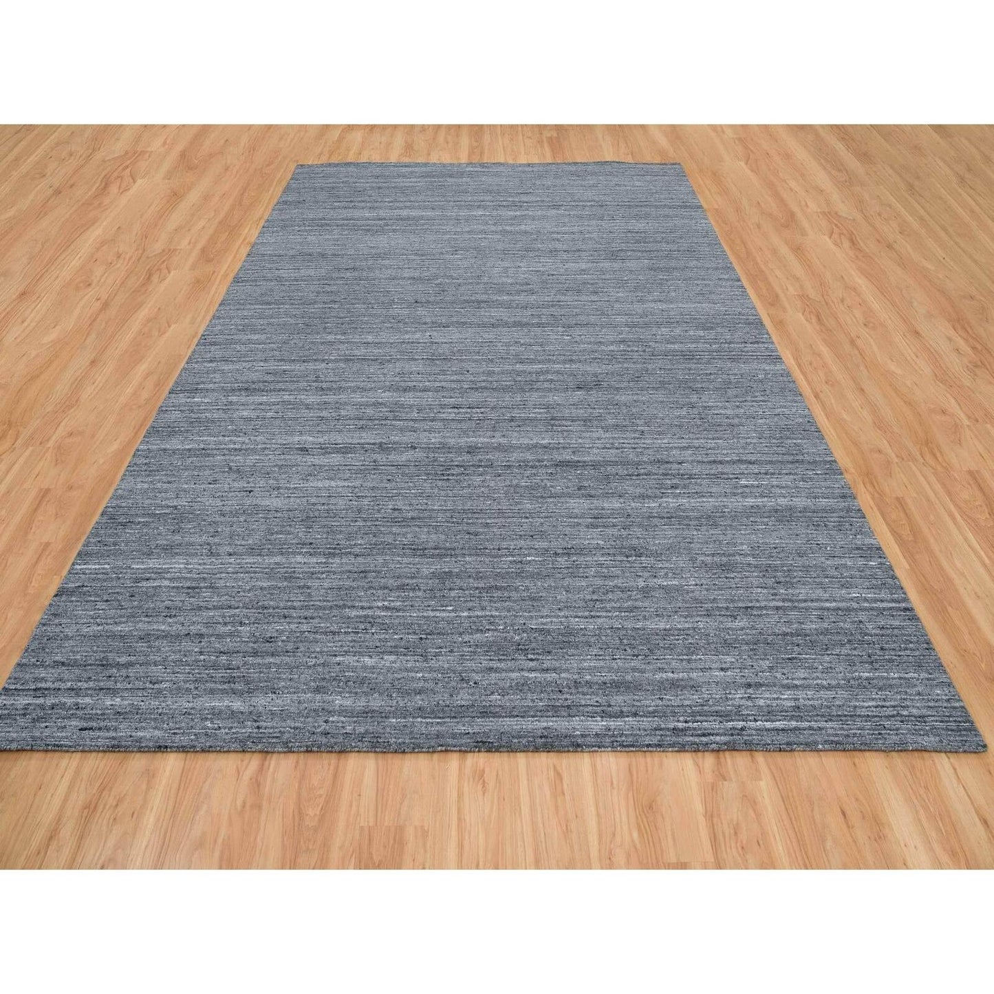 10'3"X14' Arsenic Gray Pure Wool Hand Loomed Modern Striae Design Rug