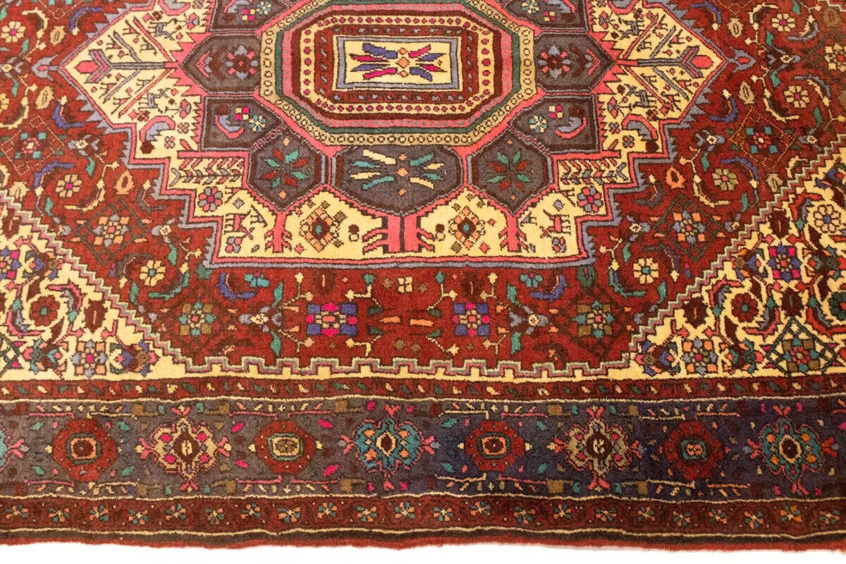 Vintage Handmade Oriental Rug Geometric Floral