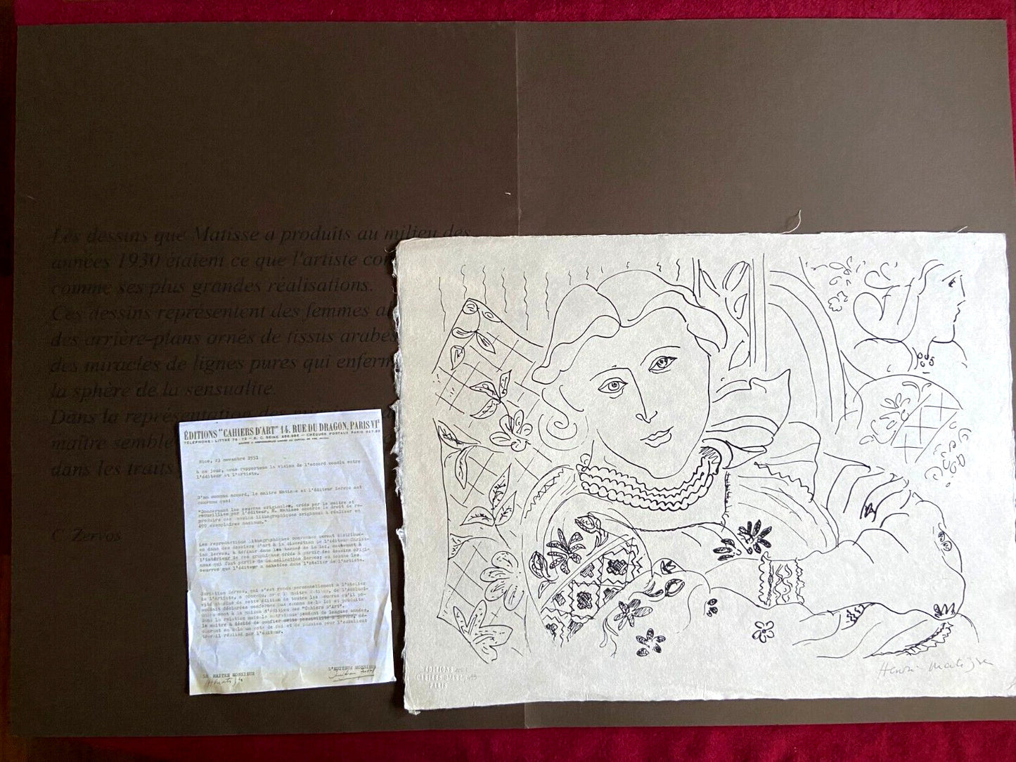 Henri Matisse Lithograph 1960 Coa Contract Signed By Hand Numbered Crayon