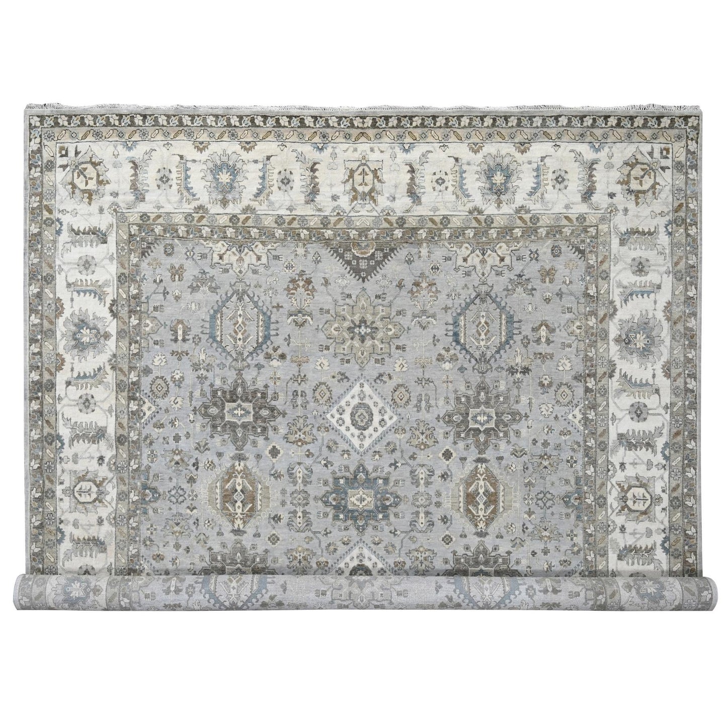 11'X11' Agreeable Gray Karjihooz 100% Wool Hand Knotted Squarish Rug