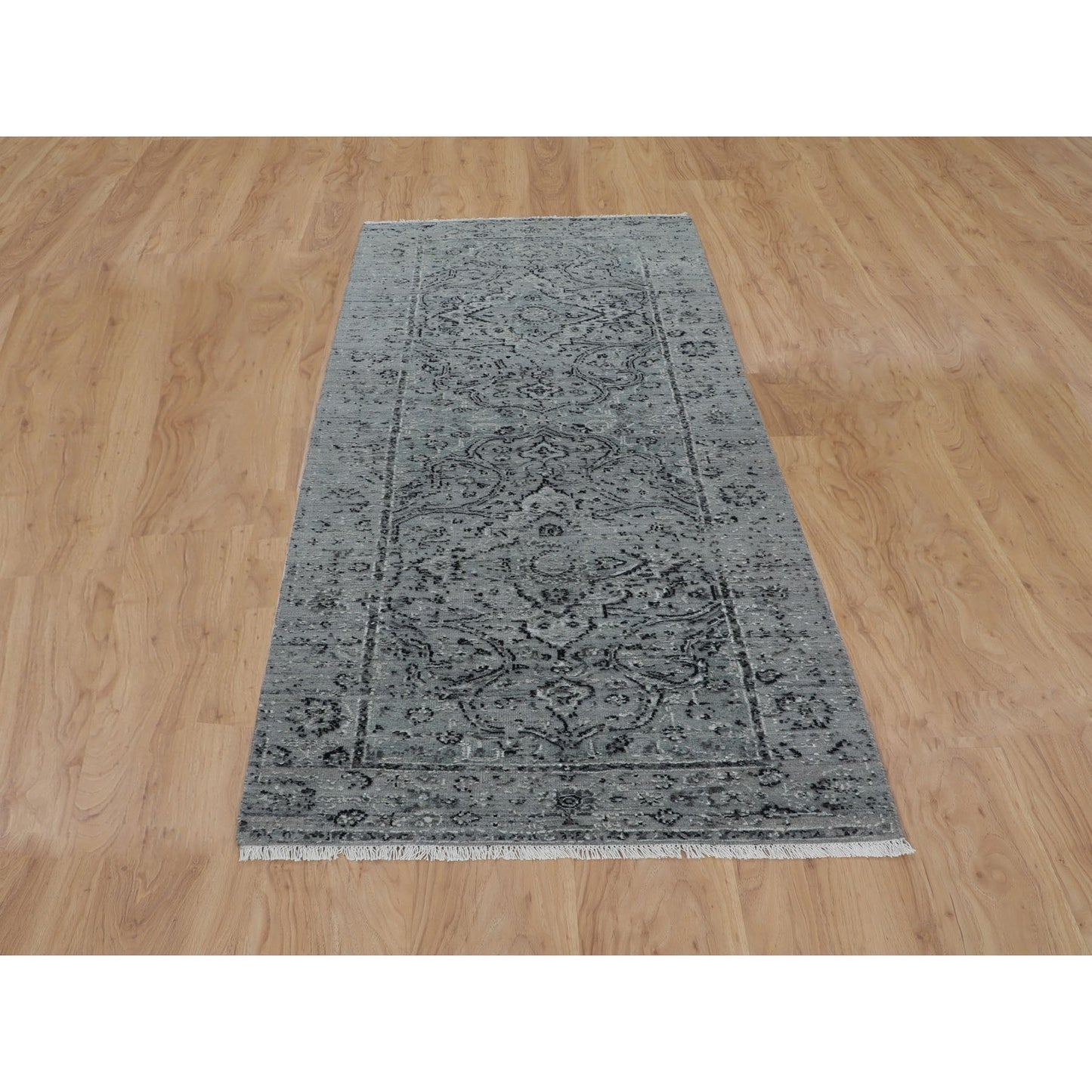 2'10"X8' Farsian Silk With Textured Wool Hand Knotted Oriental Rug