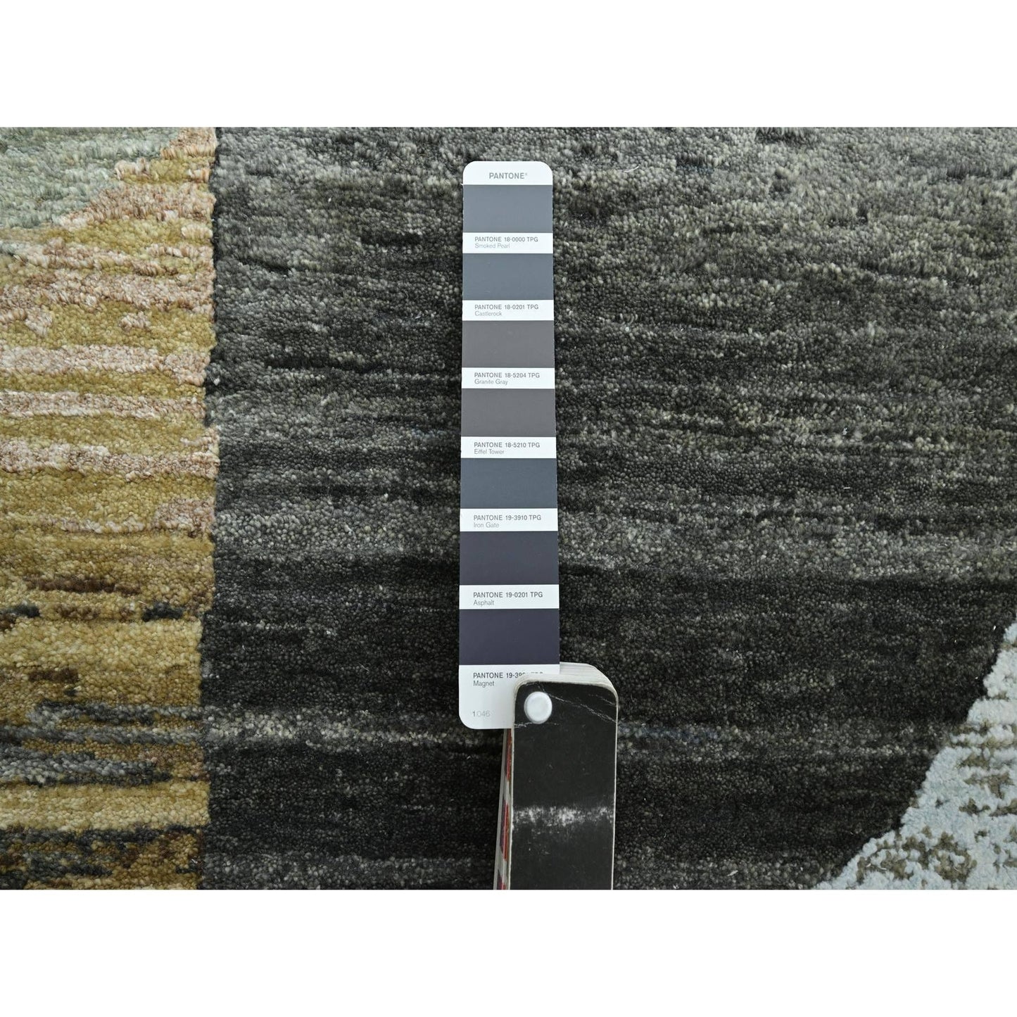10'X14' Gray With Brown Hand Knotted Abstract Geometric Pattern Wool Rug