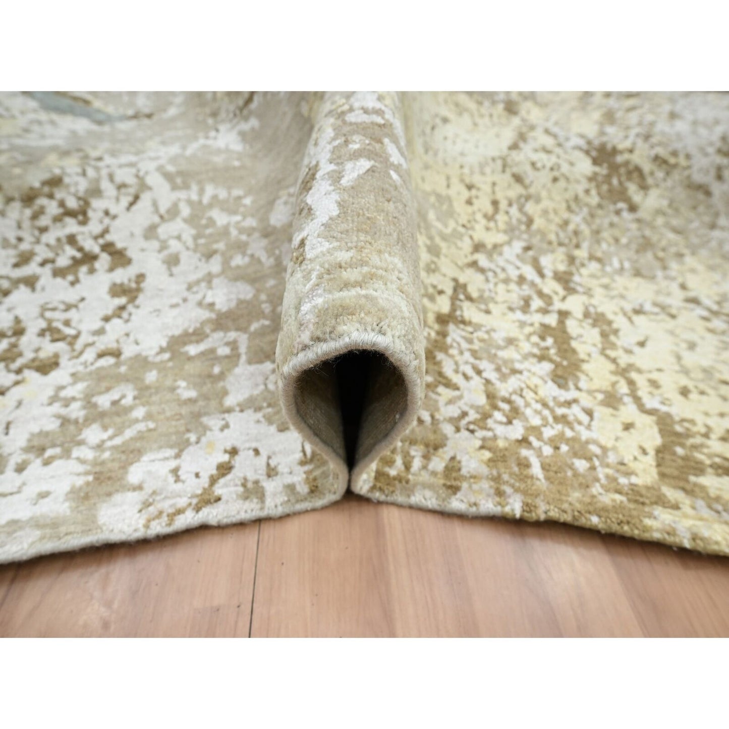 9'X11'10" Shades Of Brown Abstract Design 100% Wool Hand Knotted Rug