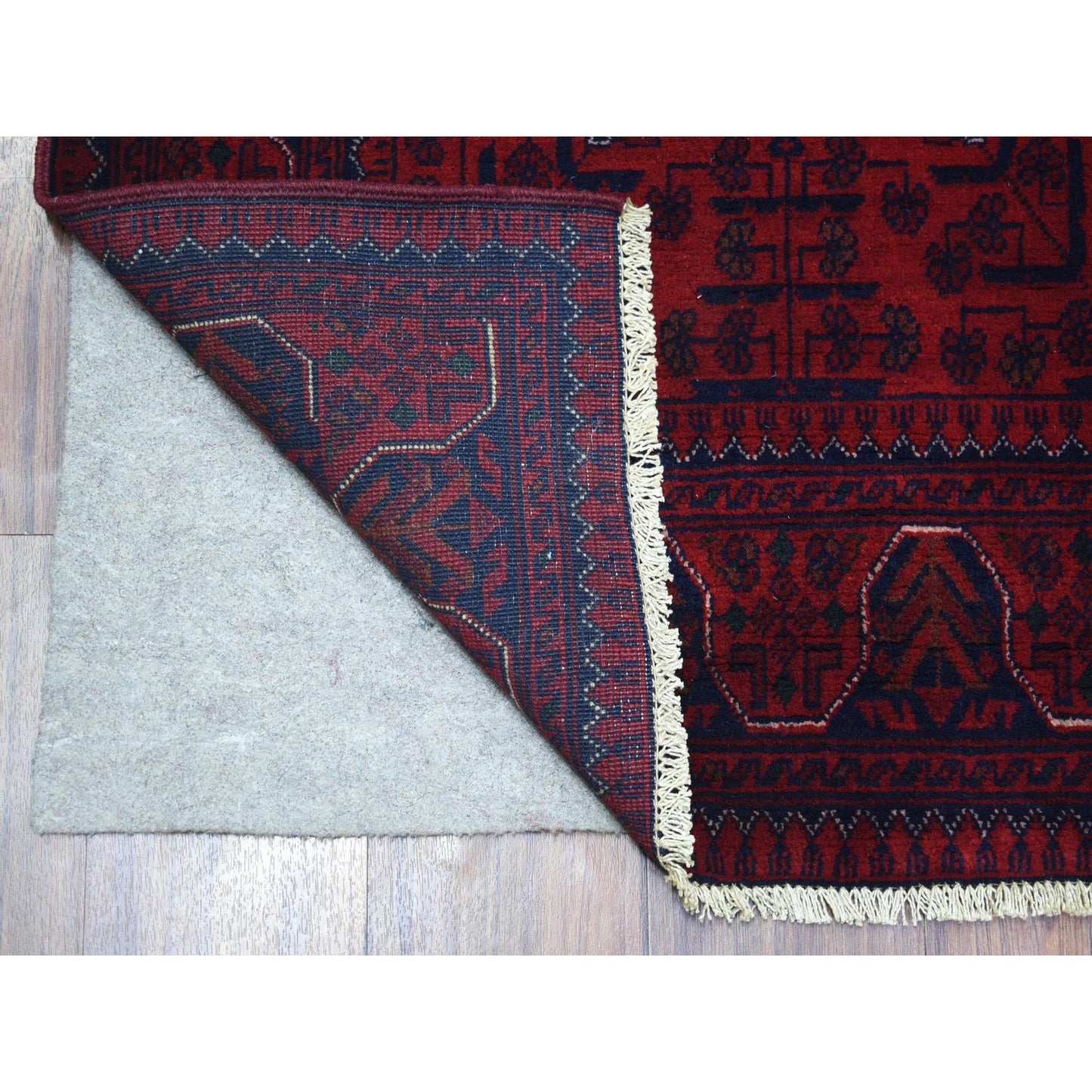 2'10"X9'8" Red Tribal Design Hand Knotted Afghan Khamyab Wool Runner Rug