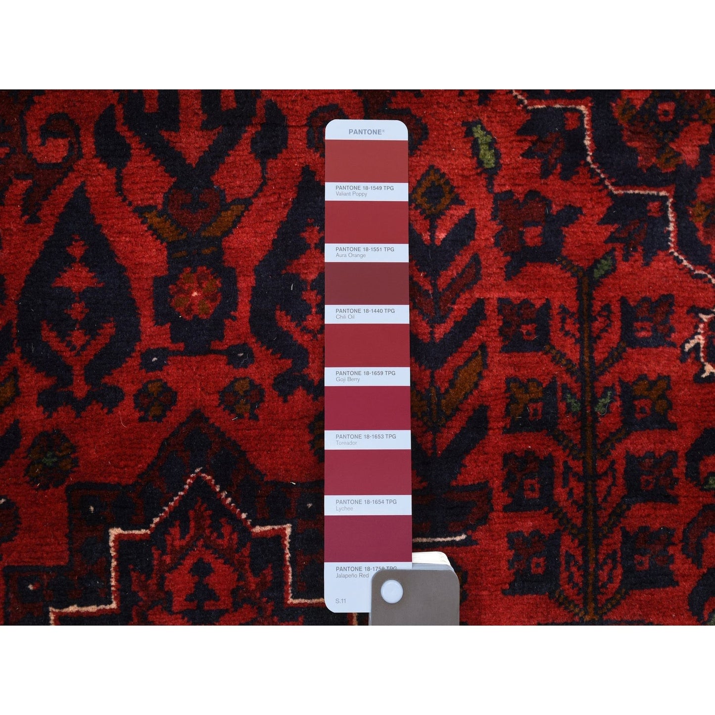 3'5"X5' Red Hand Knotted, Afghan Khamyab, Geometric Design Pure Wool Rug