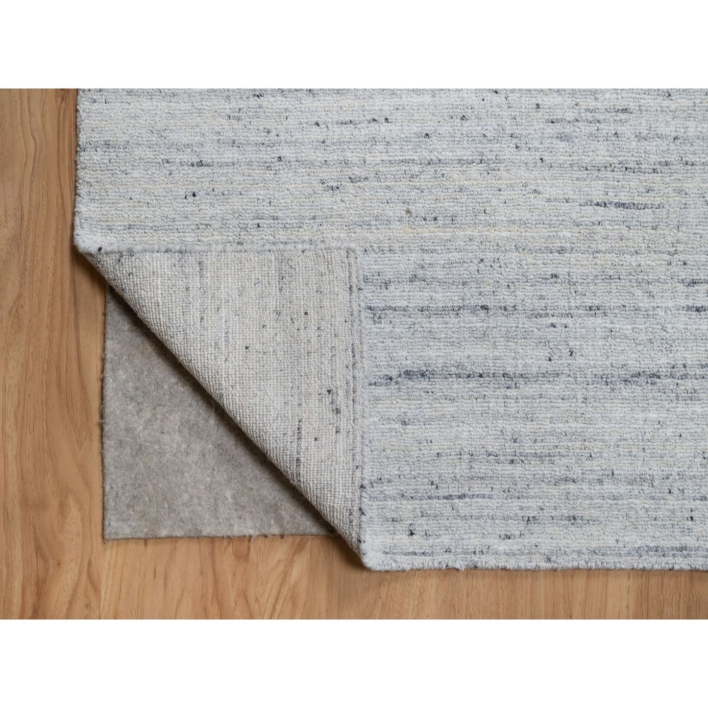 9'X12' Misty Gray Modern Striae Design,Natural Wool Hand Loomed Rug