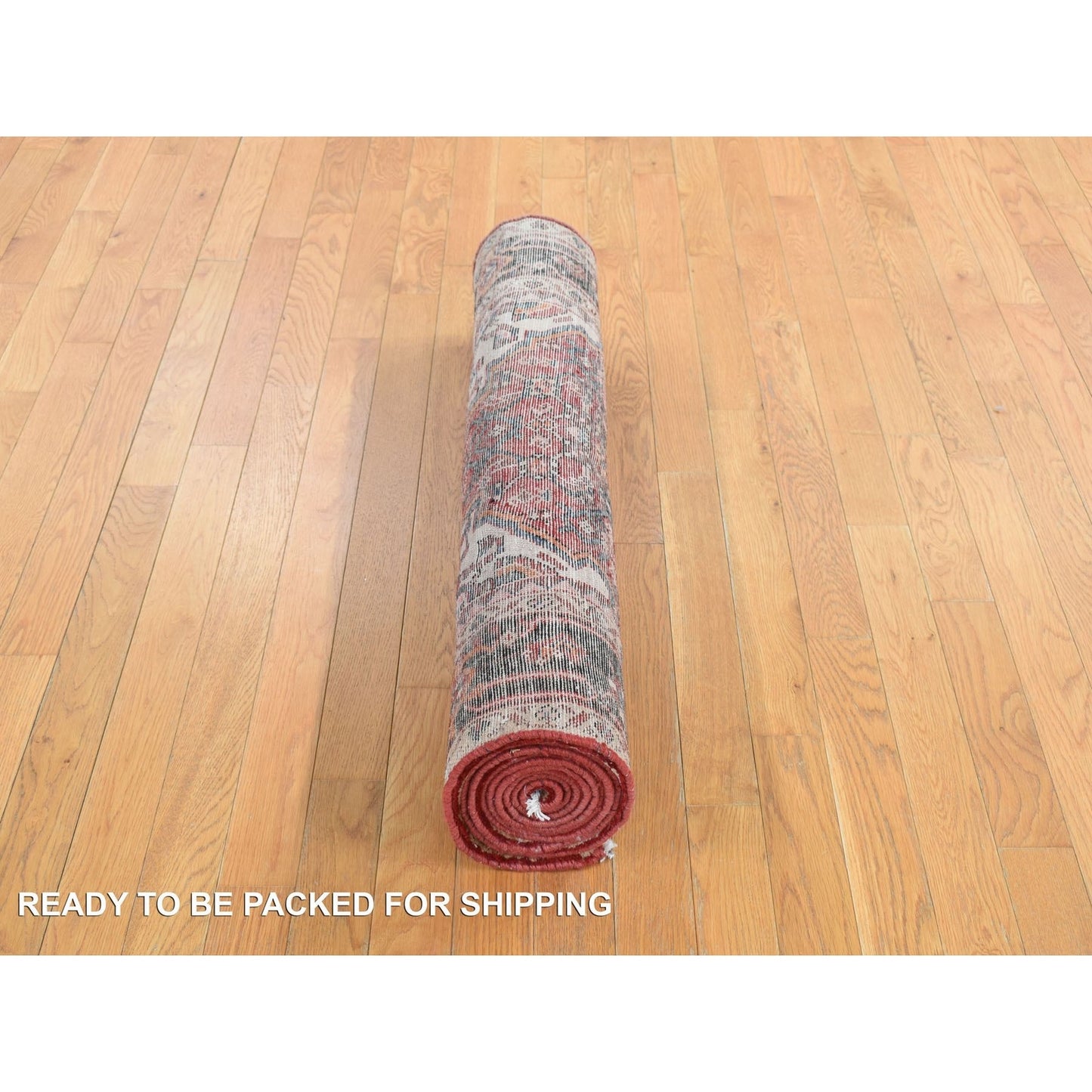 3'7"X10'2" Red Semi Antique Zoroastrian Wool Hand Knotted Wide Runner Rug
