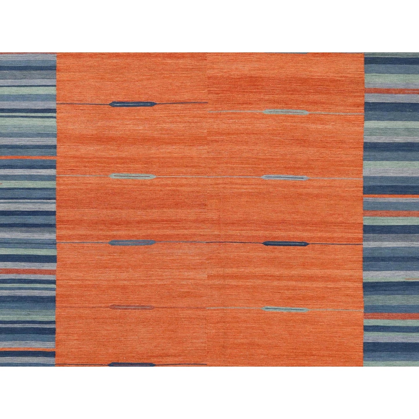 10'4"X14'2" Sunburst And Stripes Design Flat Weave Kilim Hand Woven Rug