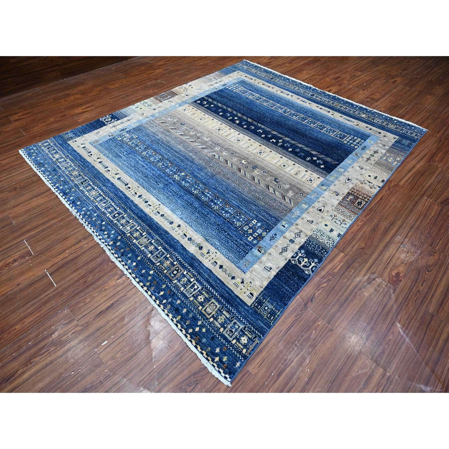 8'X9'7" Dark Sapphire Blue Fine Kashkuli Gabbeh Hand Knotted Oriental Rug