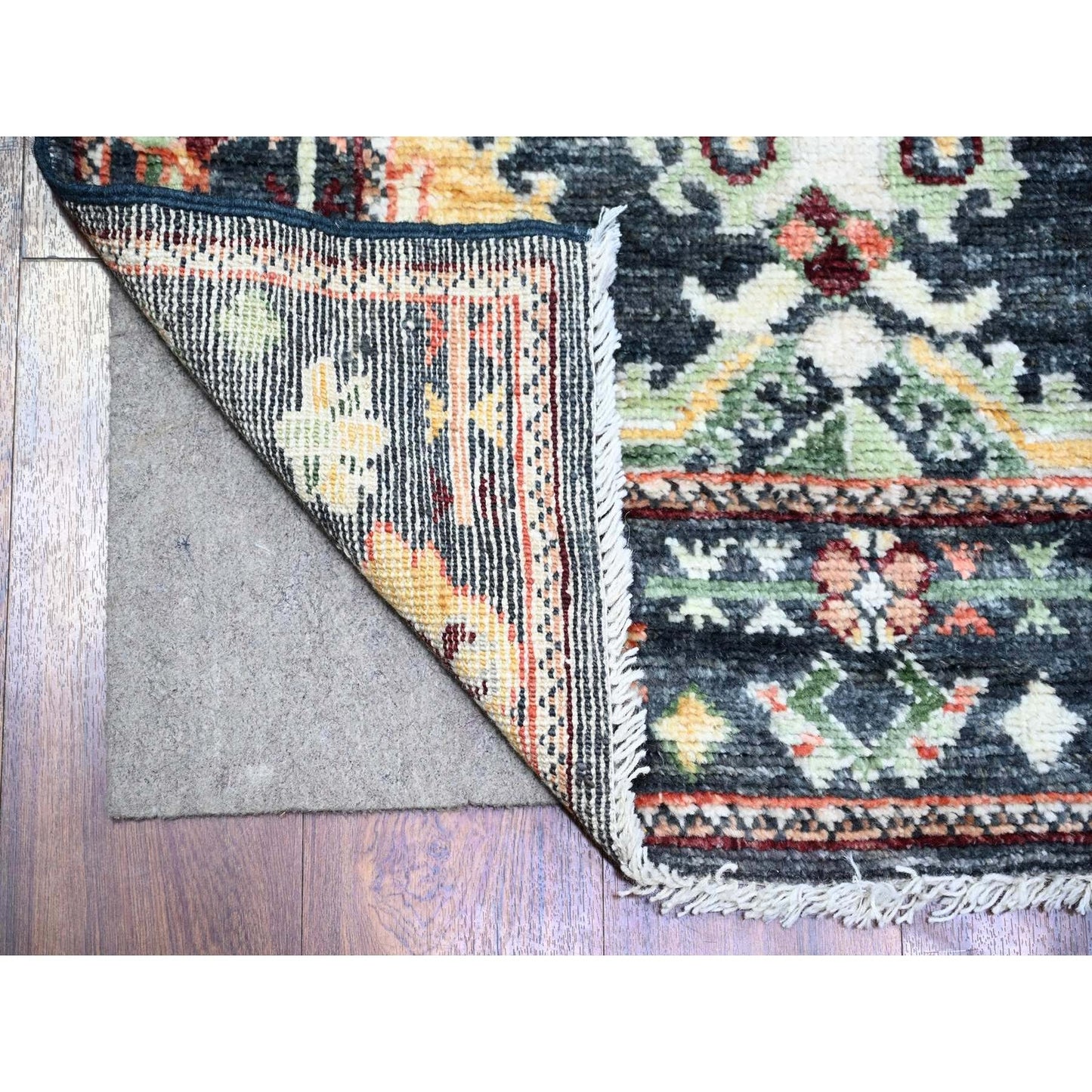 2'9"X9'9" True Black Wool Hand Knotted Afghan Angora Oushak Runner Rug