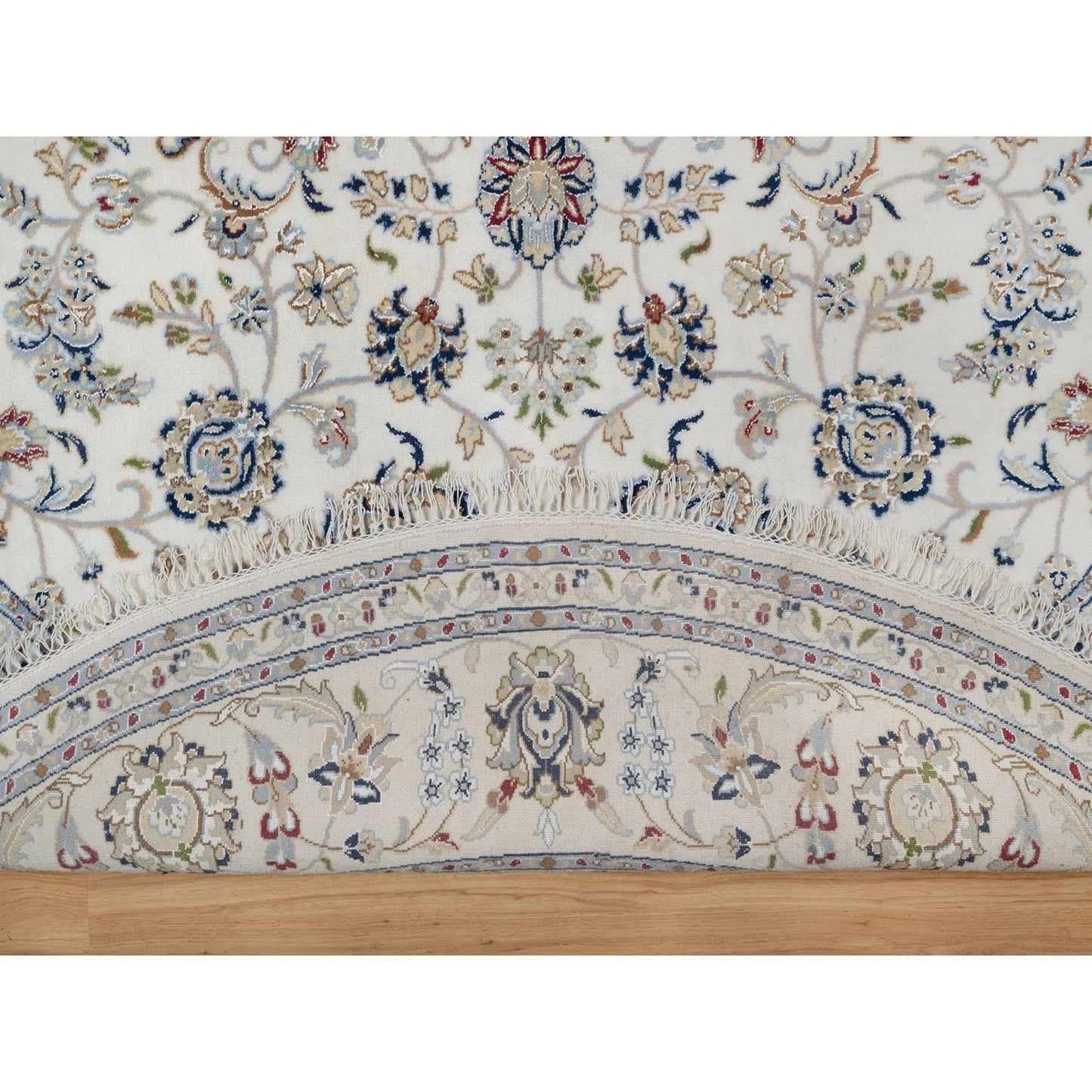 7'10"X7'10" Ivory Nain Floral Pattern Wool & Silk Hand Knotted Round Rug