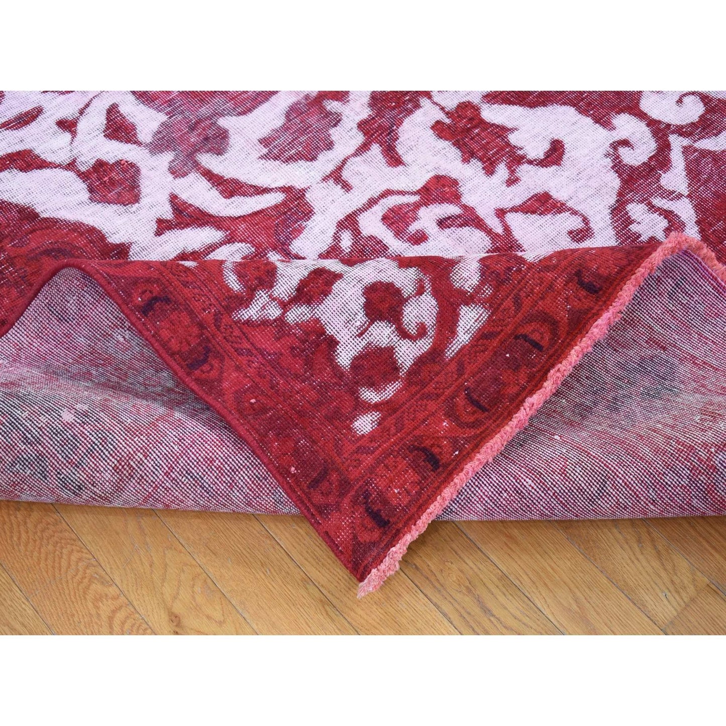 8'2"X11'1" Red Overdyed Vintage Tebraz Design Pure Wool Hand Knotted Rug