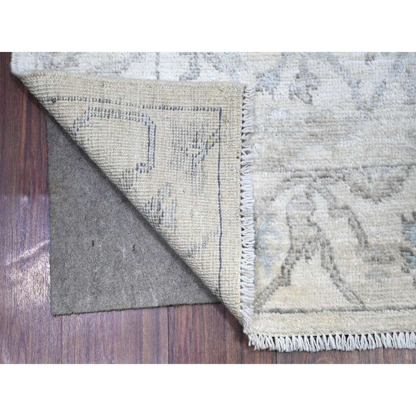 4'X16'1" Lily White Hand Knotted Faded Angora Oushak Wide Runner Rug