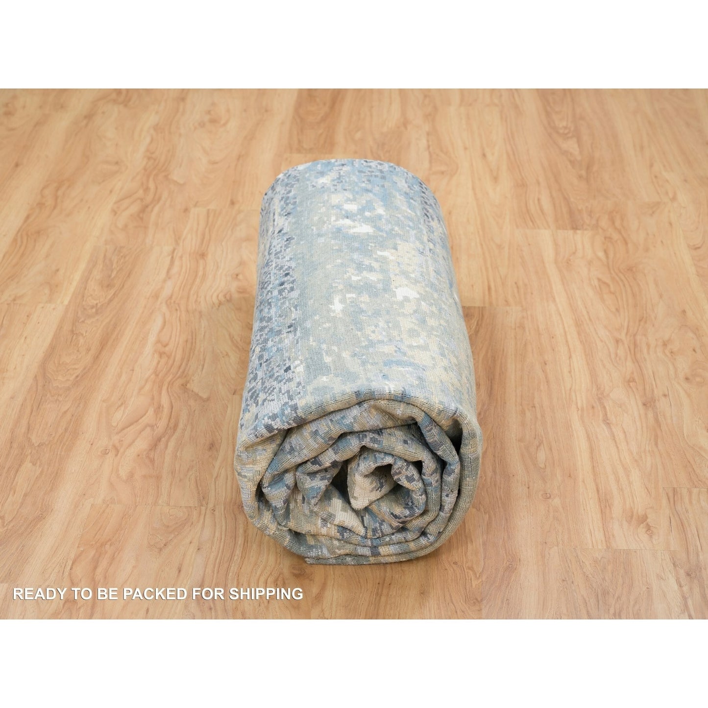 10'1"X10'1" Blue Hand Knotted Abstract Design Wool Square Oriental Rug