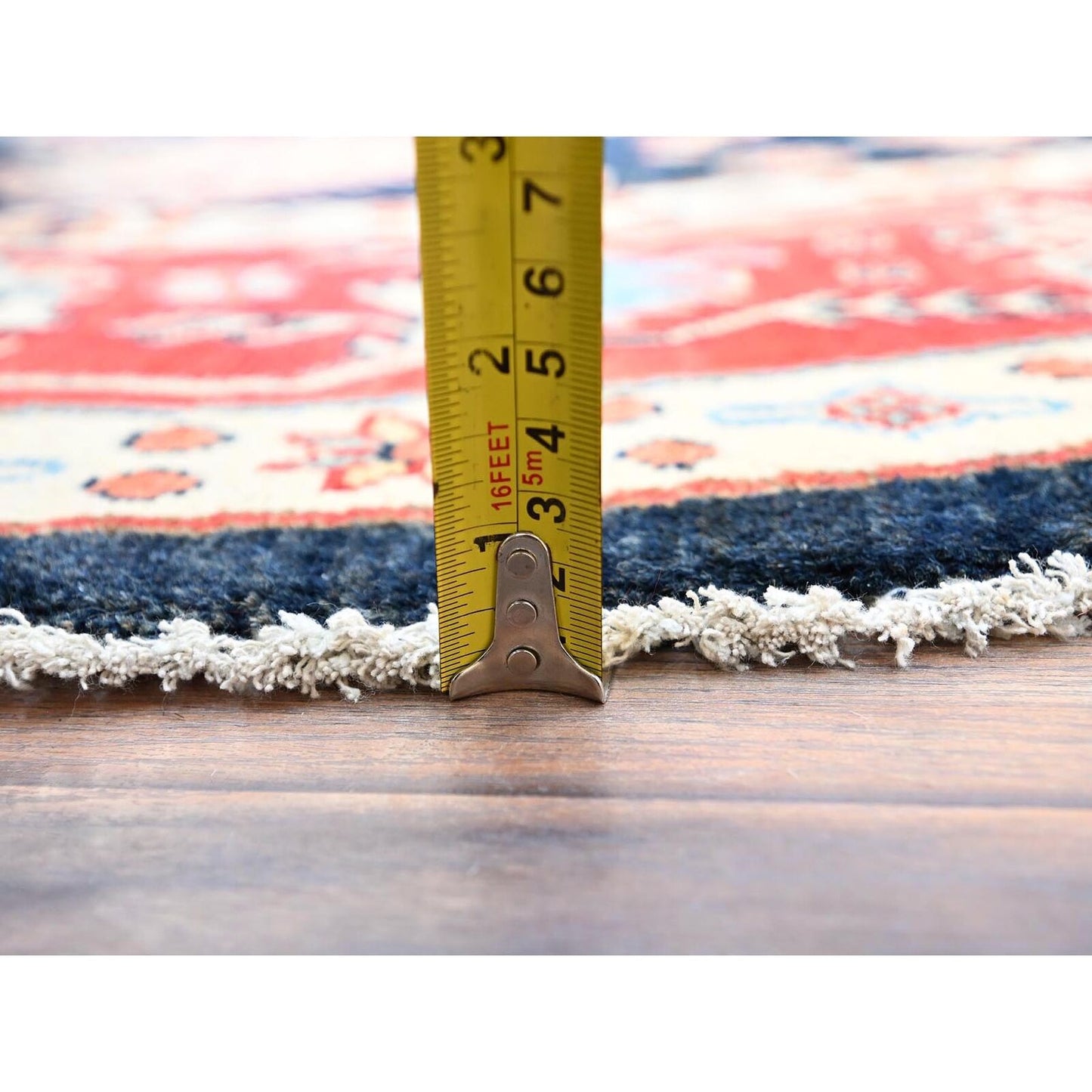 9'X9' Blue Special Kazak Geometric Wool Hand Knotted Round Oriental Rug